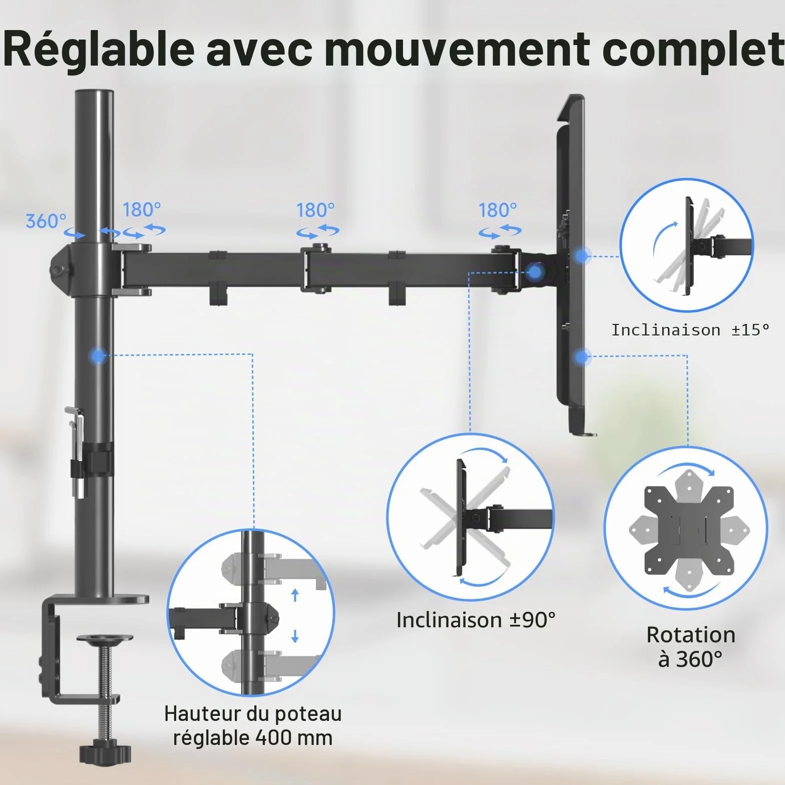 Suptek Support Écran PC avec Plateau pour Ordinateur Portable, Support Moniteur LCD/LED, Rehausseur d'Écran Bureau