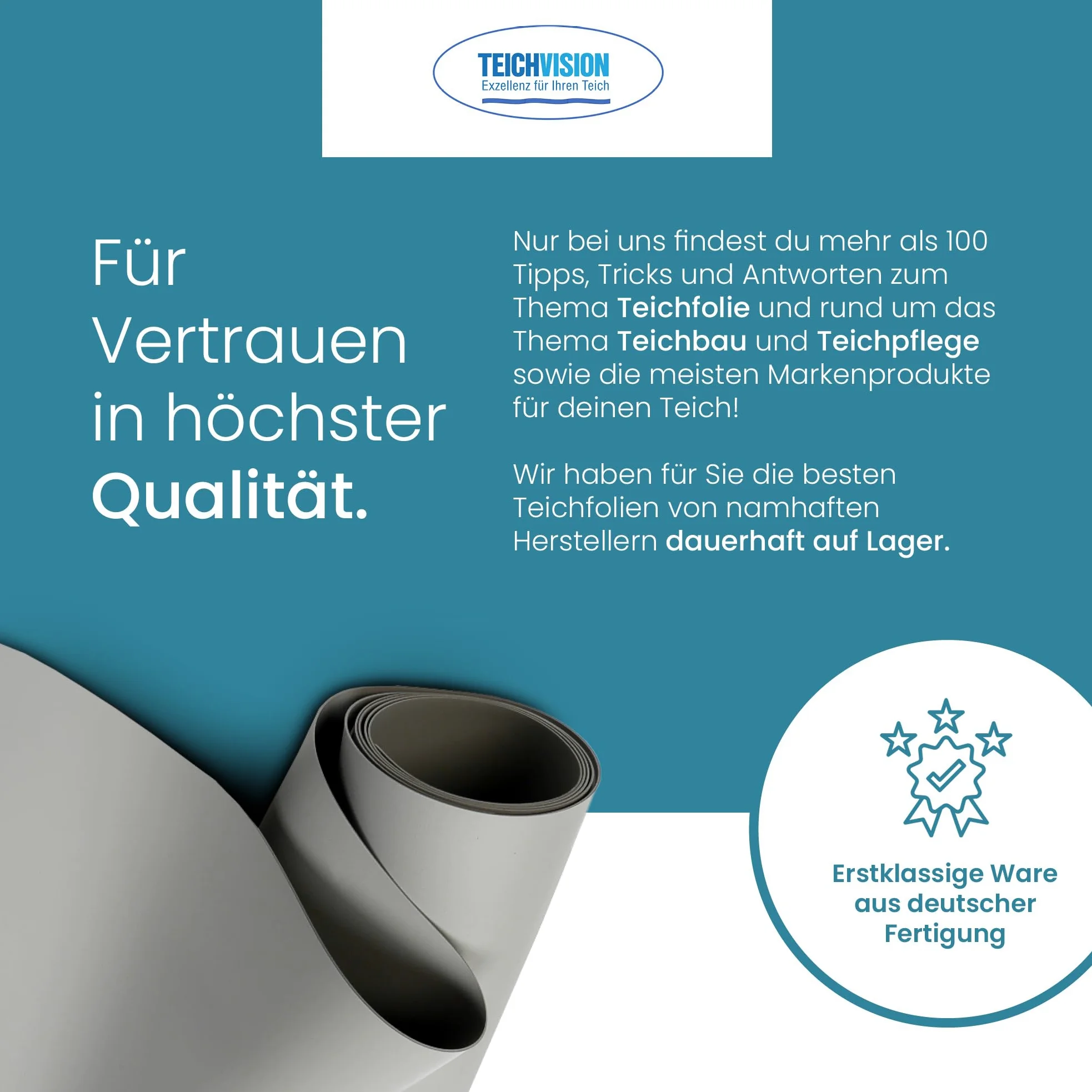 TeichVision - Bâche en PVC de qualité supérieure pour bassin - Gris clair - Épaisseur : 1 mm - 2 m x 3 m - Film PVC gris - Convient pour les étangs, les biotopes, les piscines naturelles