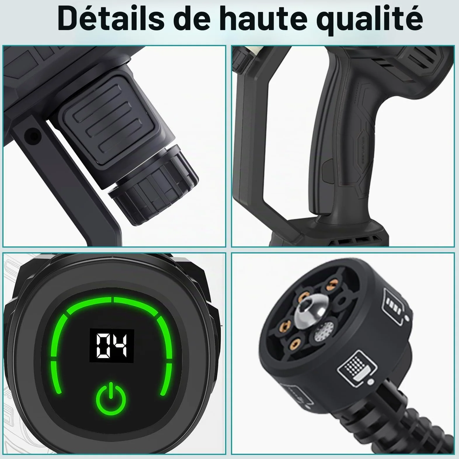 Nettoyeur Haute Pression sans Fil 125 Bar, Moteur sans Balais 1500W & Écran LCD, avec 2X 21V 4.0Ah Batteries, 4 Niveaux de Pressio, 600 L/h, Buse 6-en-1 & Tuyau 5m pour Voiture et Jardin