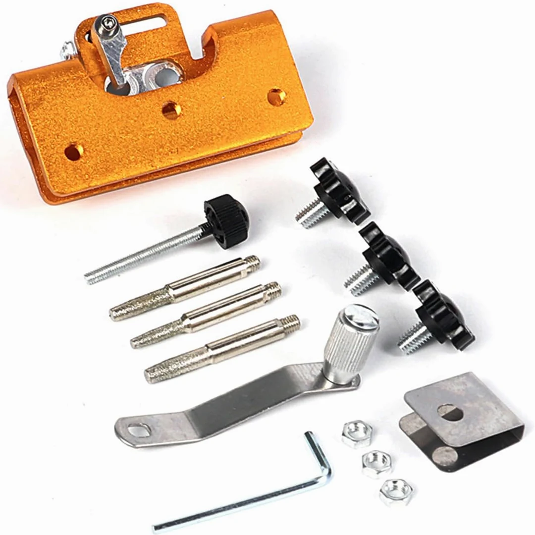Affûteur Chaîne Tronçonneuse à Manivelle, Affûteuse Portable avec 3 Pierres 4/5/6 mm, Guide d'Angle, Kit d'Affûtage Manuel pour Tronçonneuse