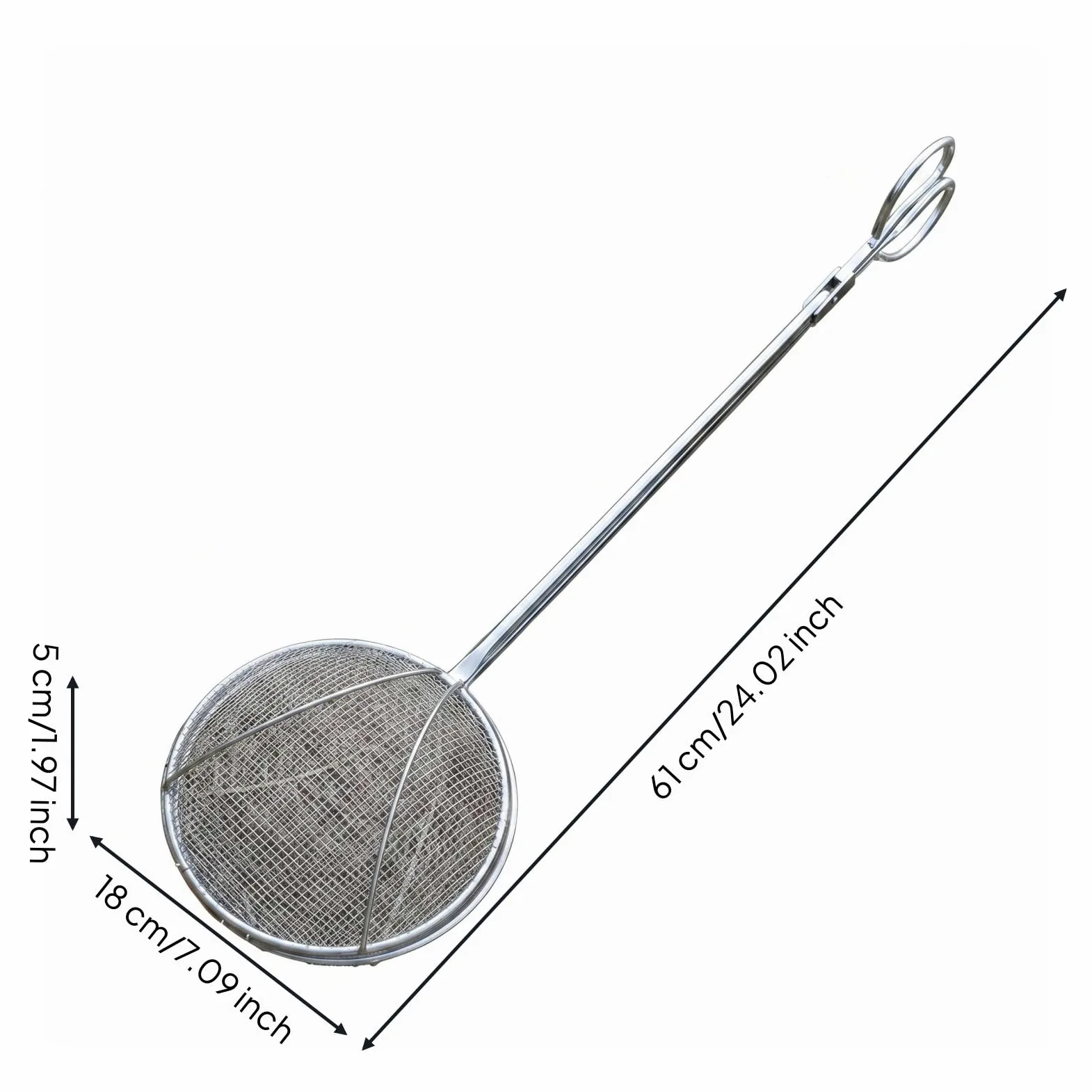 Milageto Épuisette de Pêche Extérieure Épuisette Pince à Maille Panier Rond Acier Inoxydable Manche Droit Prise en Anneau Récupération Crevettes Poissons