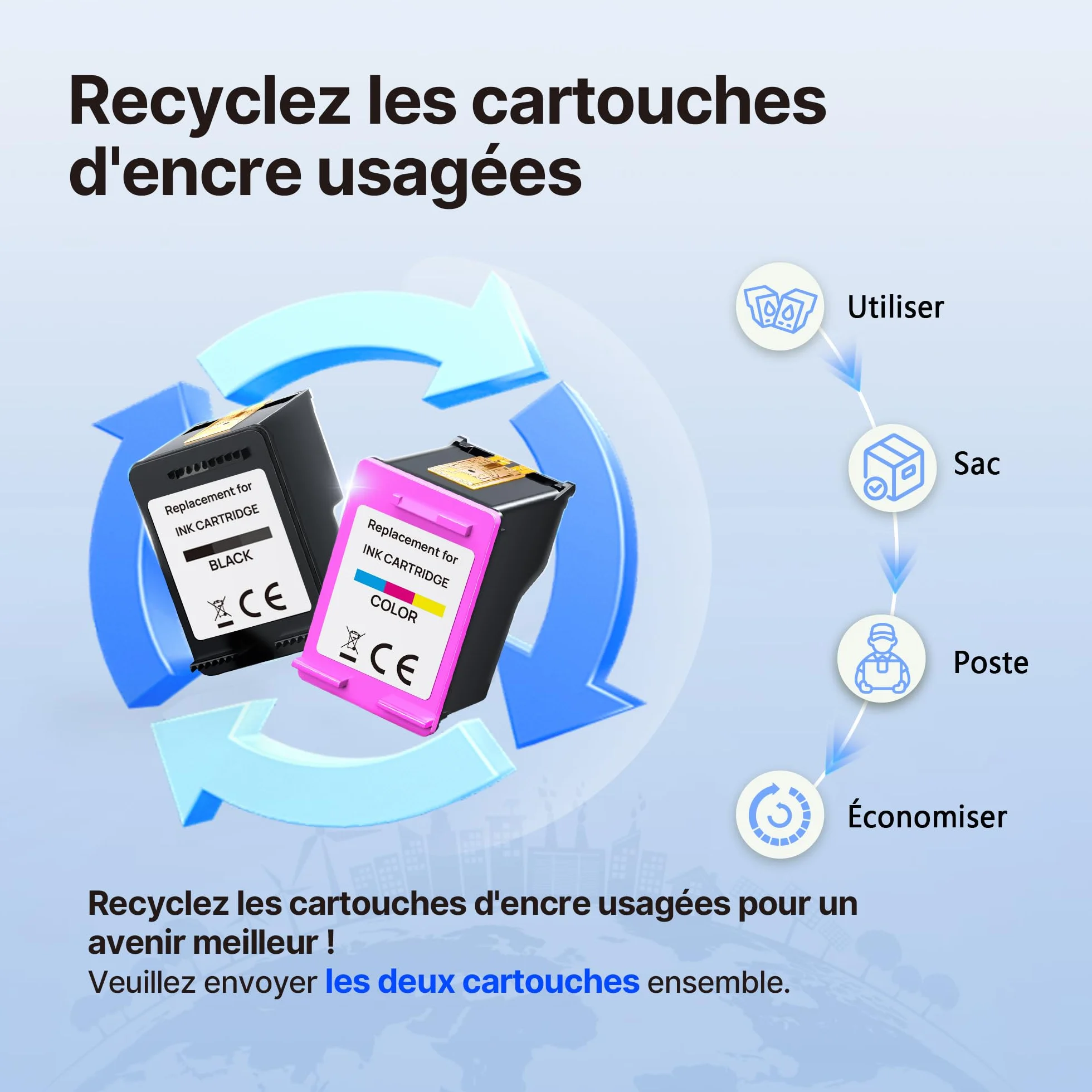 Cartouches d'encre 304XL Remplacement pour HP 304 Noir et Couleur Compatible Deskjet 3760 2620 2630 Envy 5010 5020