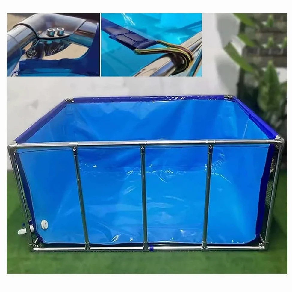 Bassin à poissons hors sol avec fenêtre transparente, doublure en PVC durable et cadre en acier robuste pour l'élevage de carpes koï et installation facile