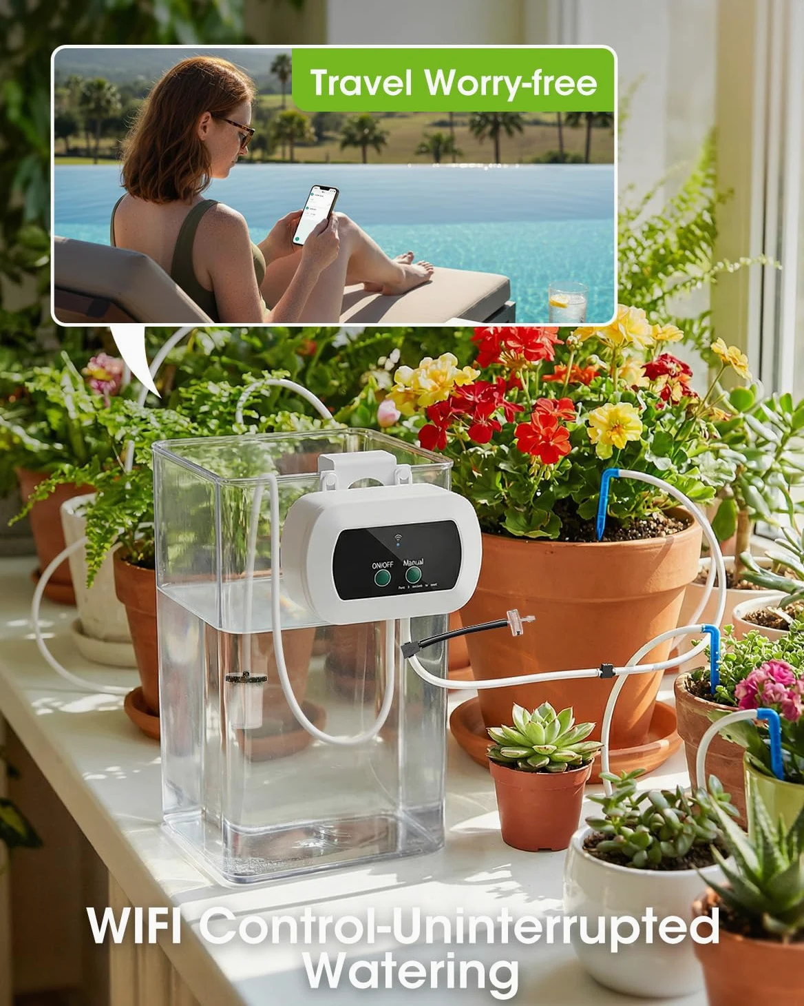 Système d'irrigation automatique WiFi, système d'irrigation contrôlé par application, système d'arrosage intelligent de balcon pour l'intérieur et l'extérieur, système d'irrigation de jardin | Système d'arrosage Wi-Fi pour 10 plantes en pot pour balcon, i
