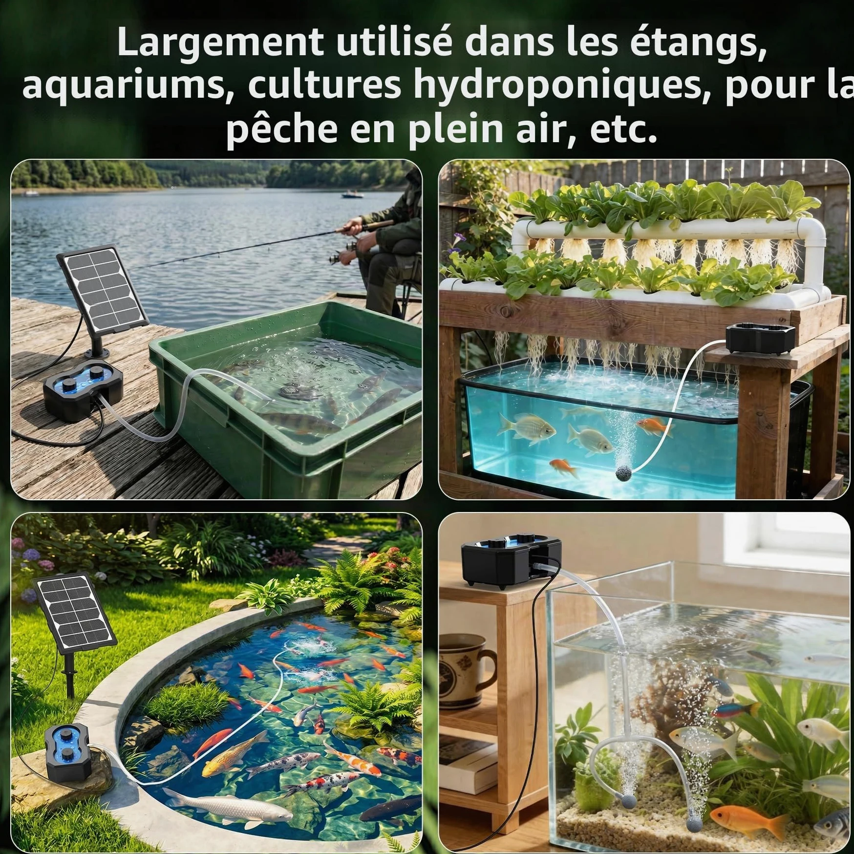 Pompe à oxygène Solaire 3W 2200mAh – Aérateur de Bassin Rechargeable – 146 Modes pour Circulation d'eau, Aquarium et Pisciculture