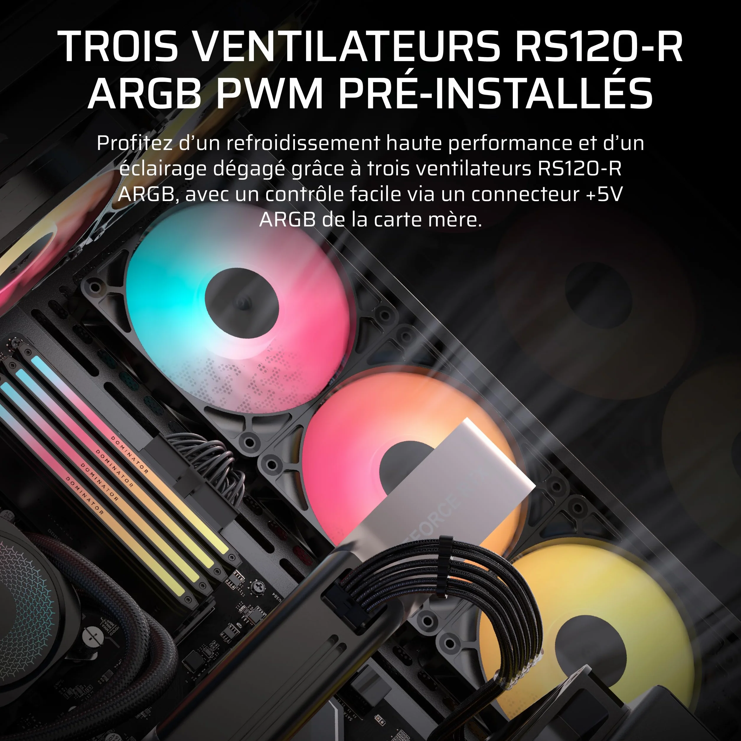 CORSAIR 3500X RS-R ARGB Boîtier PC Mi-Tour Vitre Panoramique 3 Ventilateurs RS120-R ARGB Noir
