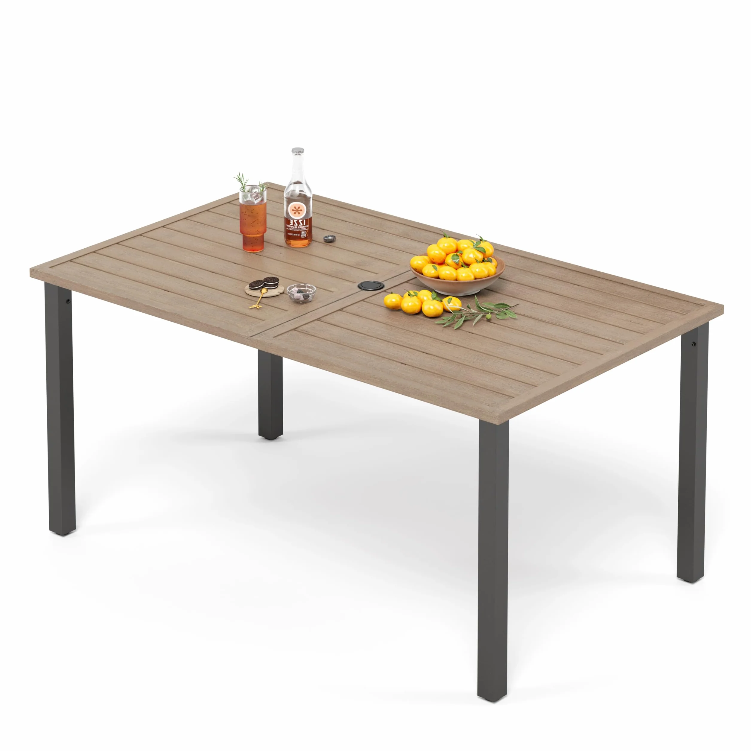 Table de jardin rectangulaire avec trou pour parasol 152 x 92 x 73 cm métal résistante aux intempéries PHI VILLA