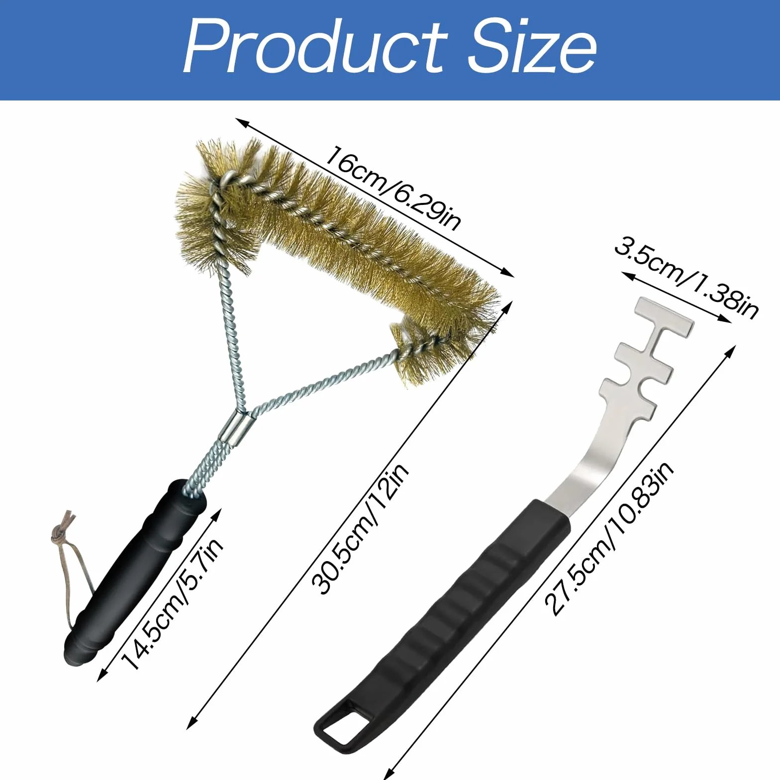 Lot de 2 lève-grille barbecue résistants à la chaleur + brosse 3 côtés, acier inoxydable, accessoires camping