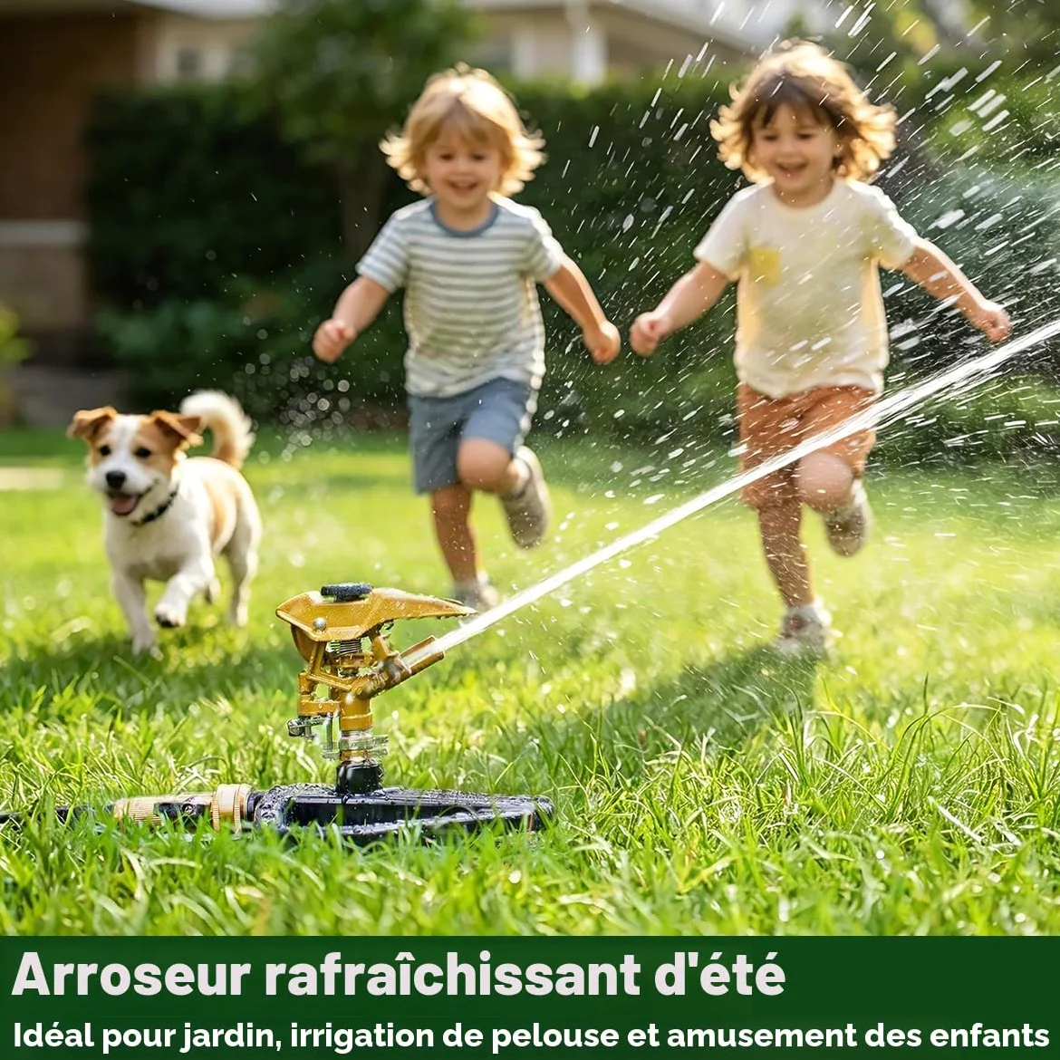 FANHAO Arroseur Lourd à Impact pulsé 360 degrés, avec Socle Métal Base, Couverture Jusqu’à 540 m². Idéal comme Asperseur Arrosage Jardin pour Pelouse, Plantes et Terrasse