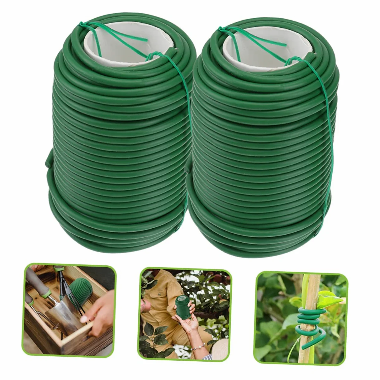 Happyyami Jardinage Verts pour Attacher Vigne et Fleurs 2 Rouleaux de Liens en TPR et Fer Accessoires Pratiques pour Sécuriser Plantes Jardin