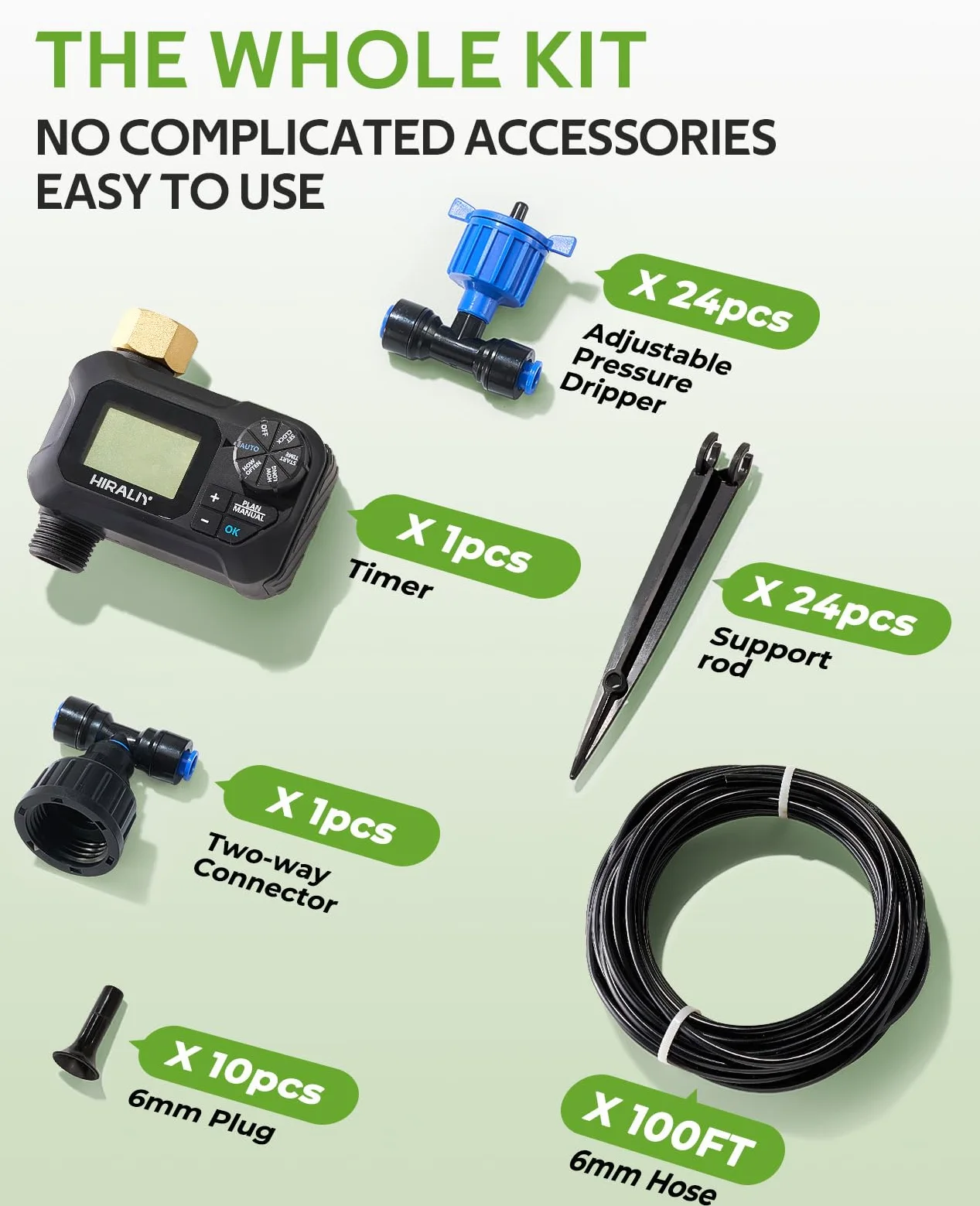 HIRALIY Système d'irrigation compensateur de pression avec minuterie de jardin, nouveau système d'arrosage de jardin à connecteur rapide, kit d'irrigation pour plantes, arrosage régulier par minuterie