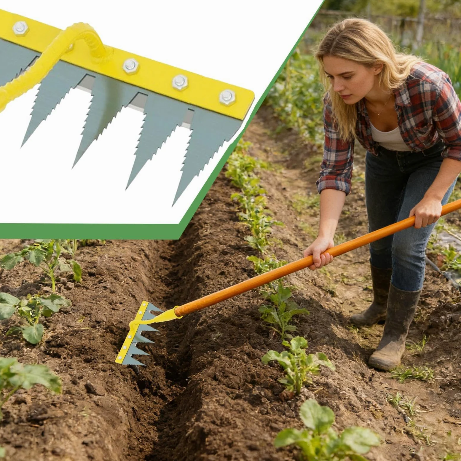 Râteau de jardin Décompacteur et arracheur de mauvaises herbes robuste | Outil d'arrachage Pour une utilisation en extérieur : jardin, pelouse, cour, parterre de fleurs, serre, pépinière, verger,