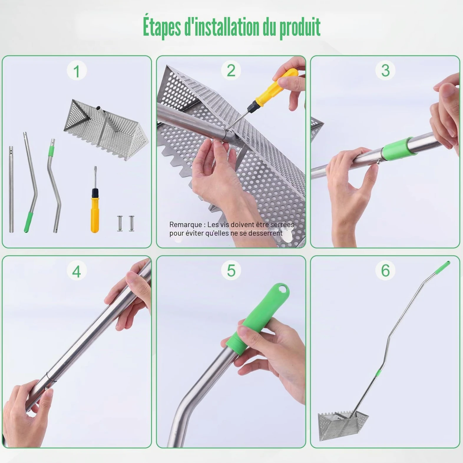 BOXOB Râteau à Puces de Sable pour la Plage, Pelle Puces Pêche Détachable Dents Pointues Panier Large Râteau de Plage Tamis à Sable Durable Pelle Outils Pratiques pour Trouver