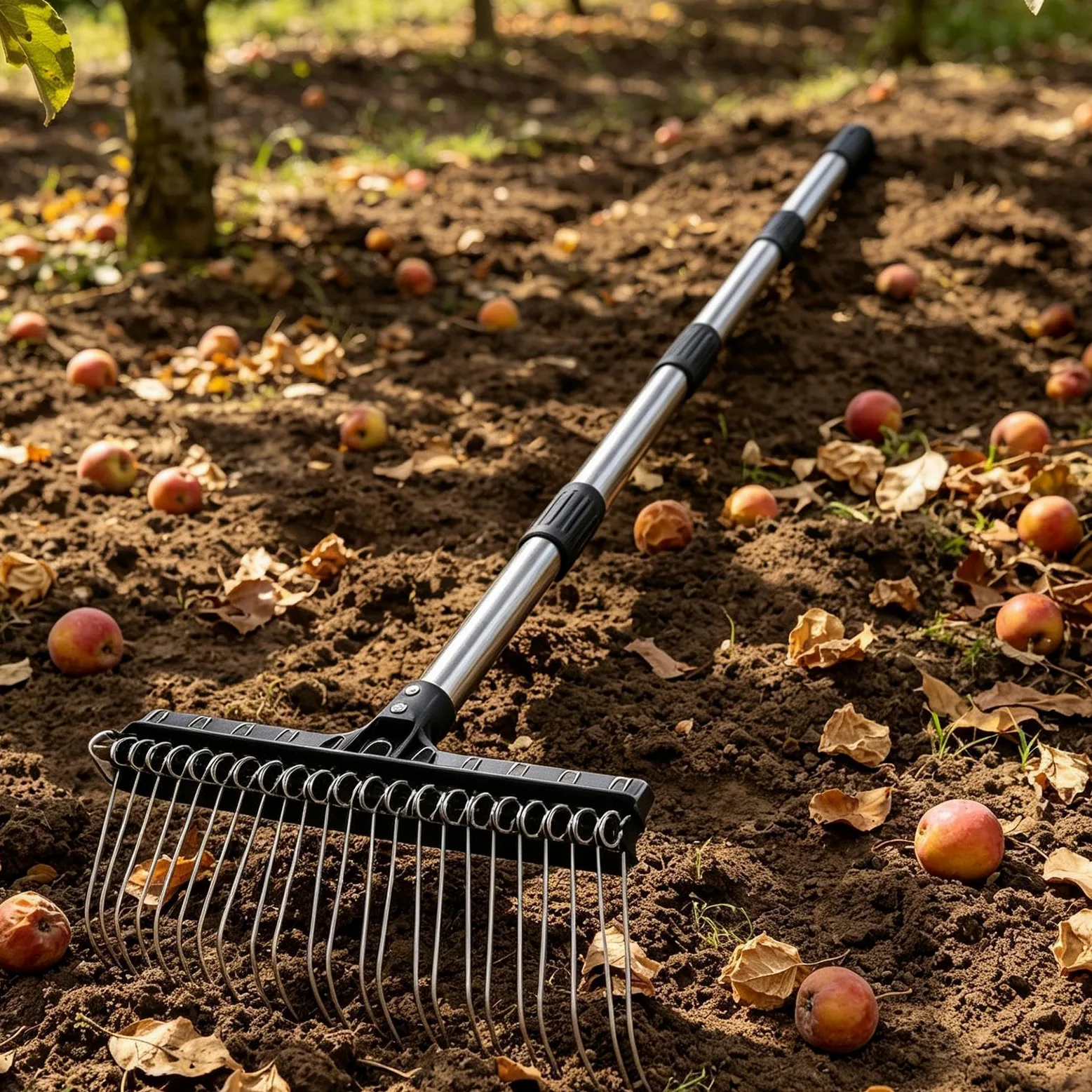 Râteau de jardin Dents En Acier Larges Manche Long Réglable De 98 À 160 Cm | Râteau de Jardin Robuste pour feuilles jardinage cour pelouse arbustes paillis débris aiguilles de pin ramassage et net