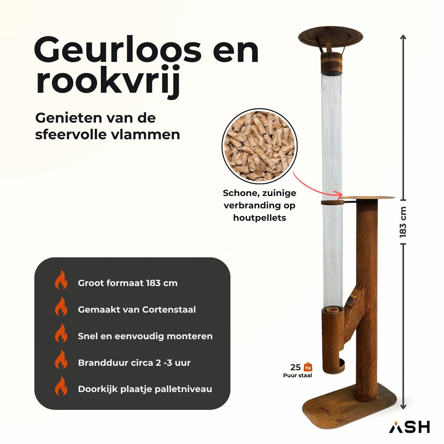 Poêle à granulés Acier Corten 183 cm Cheminée de Jardin Chauffage de terrasse