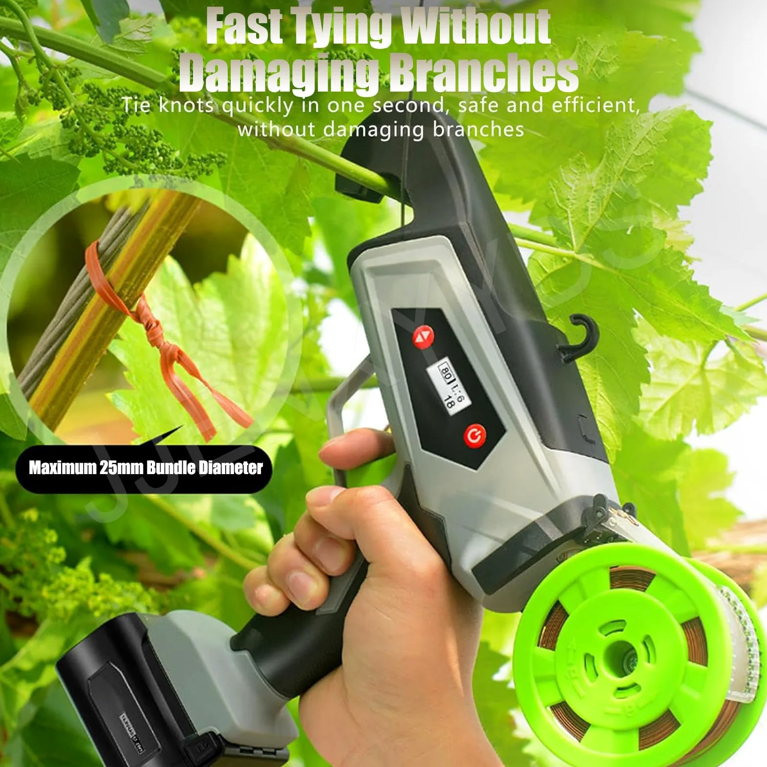 Attache-Plantes pour vignes, Attache-tomates et Raisins, sans Effort, avec écran numérique et Rouleaux de Ruban Vert, pour Arbres, Fleurs, légumes et vignes