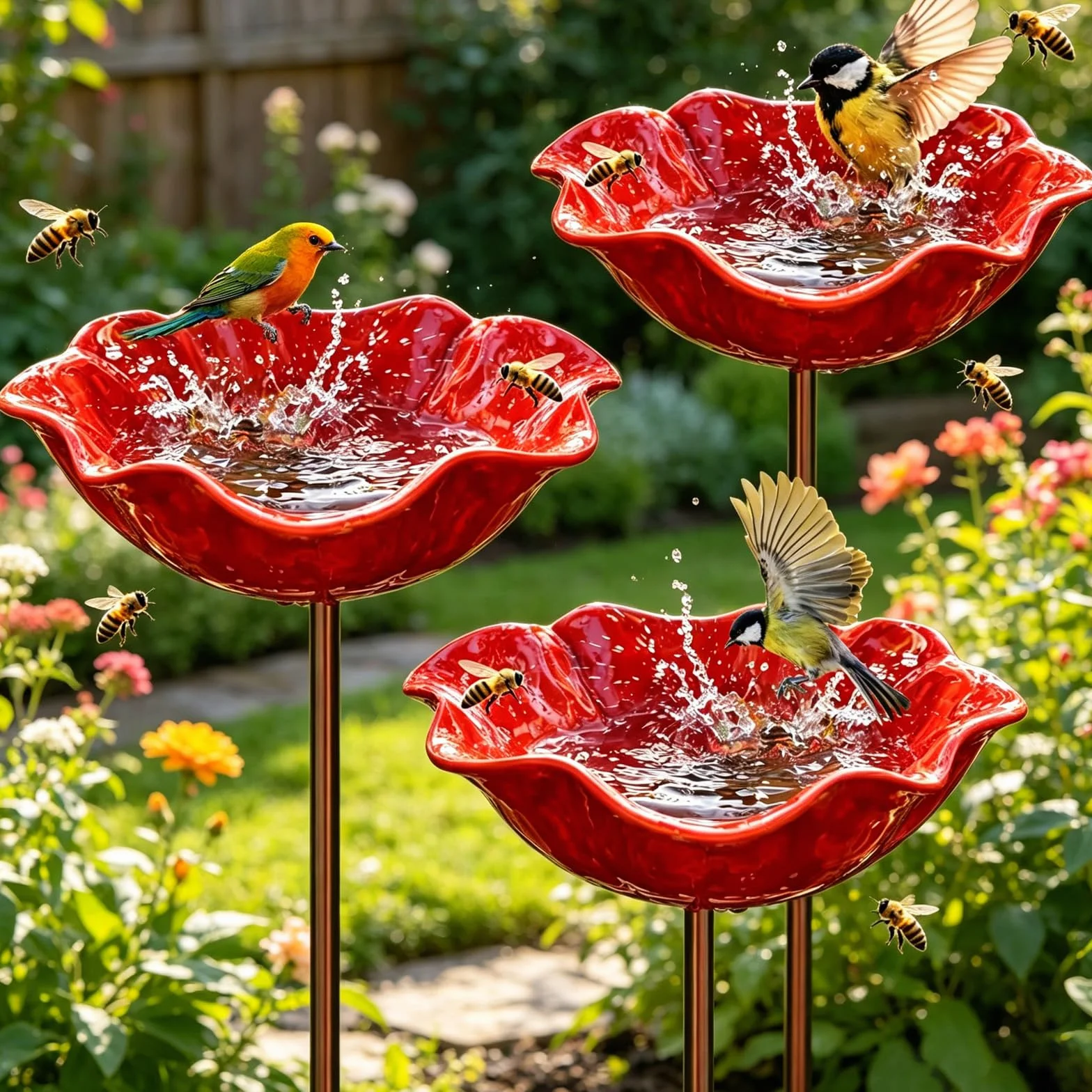 Bain D’Oiseaux 3 Pièces Abreuvoir Oiseaux Mangeoire Oiseaux Bassin pour Oiseaux Deco Jardin Exterieur