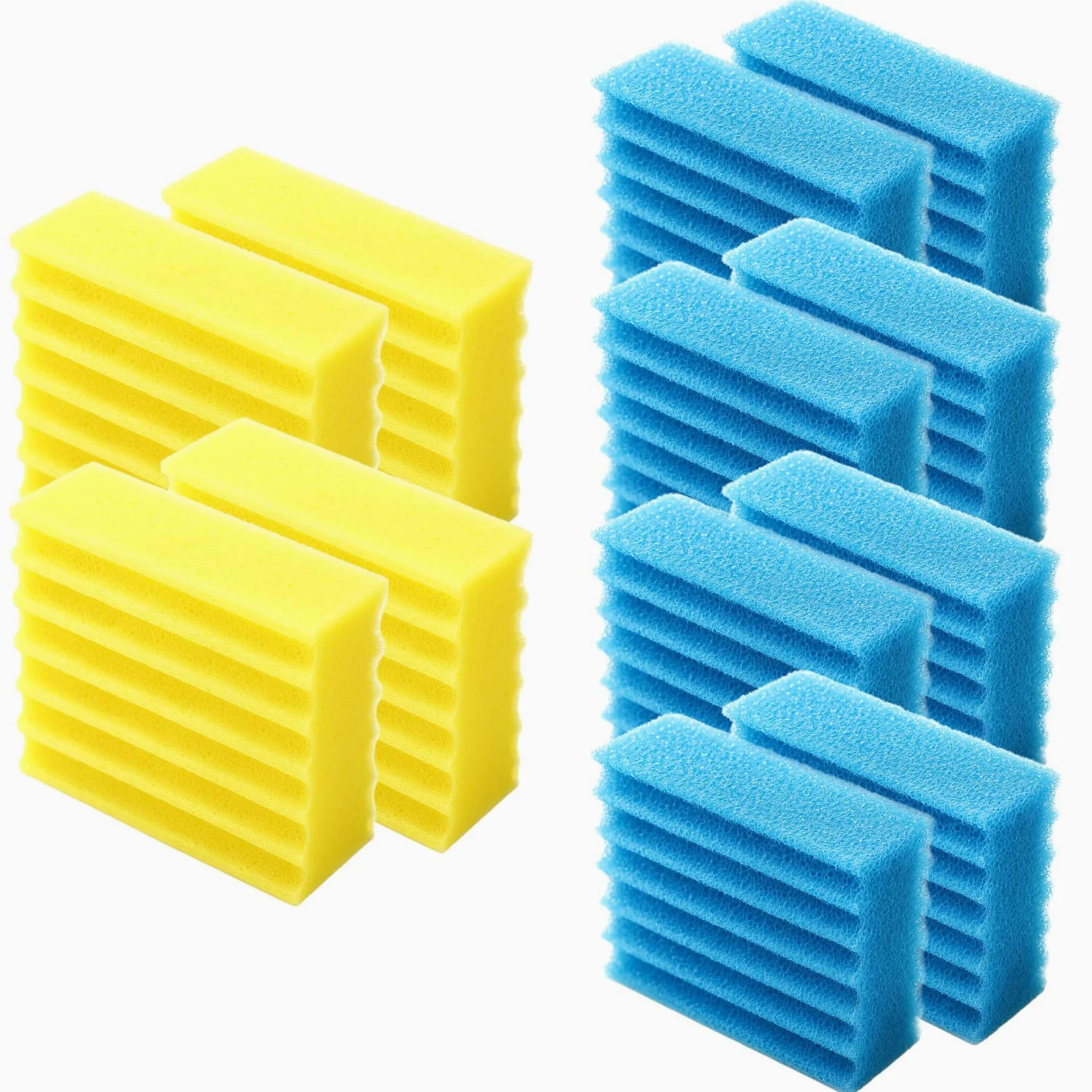 SunSun Lot Complet de 12 éponges filtrantes pour Filtre Biologique CBF-350C - 4 Jaunes, 8 Bleues - Pièce détachée Mousse de Filtration - Matériaux filtrants pour Bassin Piscine Eau