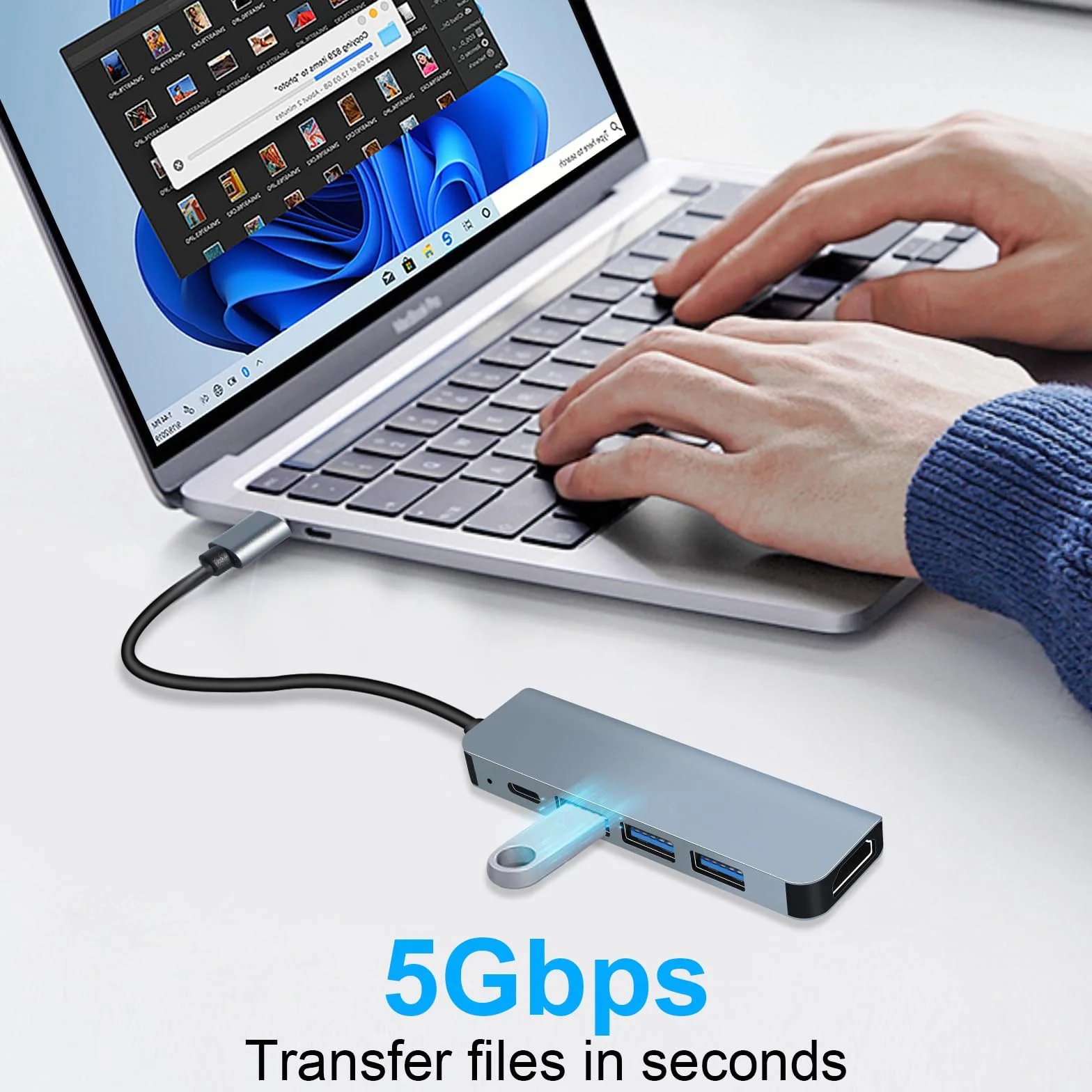 Hub USB-C HDMI 4K PD 100W Charge 5 en 1 Adaptateur Multiport Compatible MacBook Pro/Air iMac iPhone Samsung Galaxy