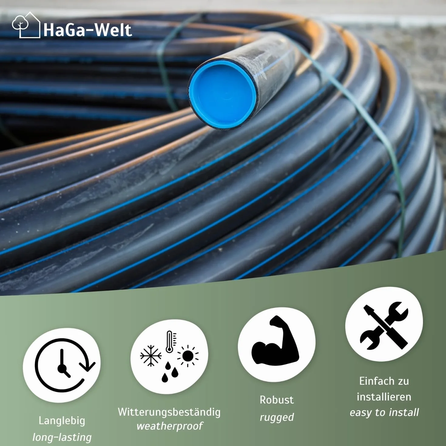 Tube PE HaGa noir 25mm x 1,5mm 10m pour irrigation jardin