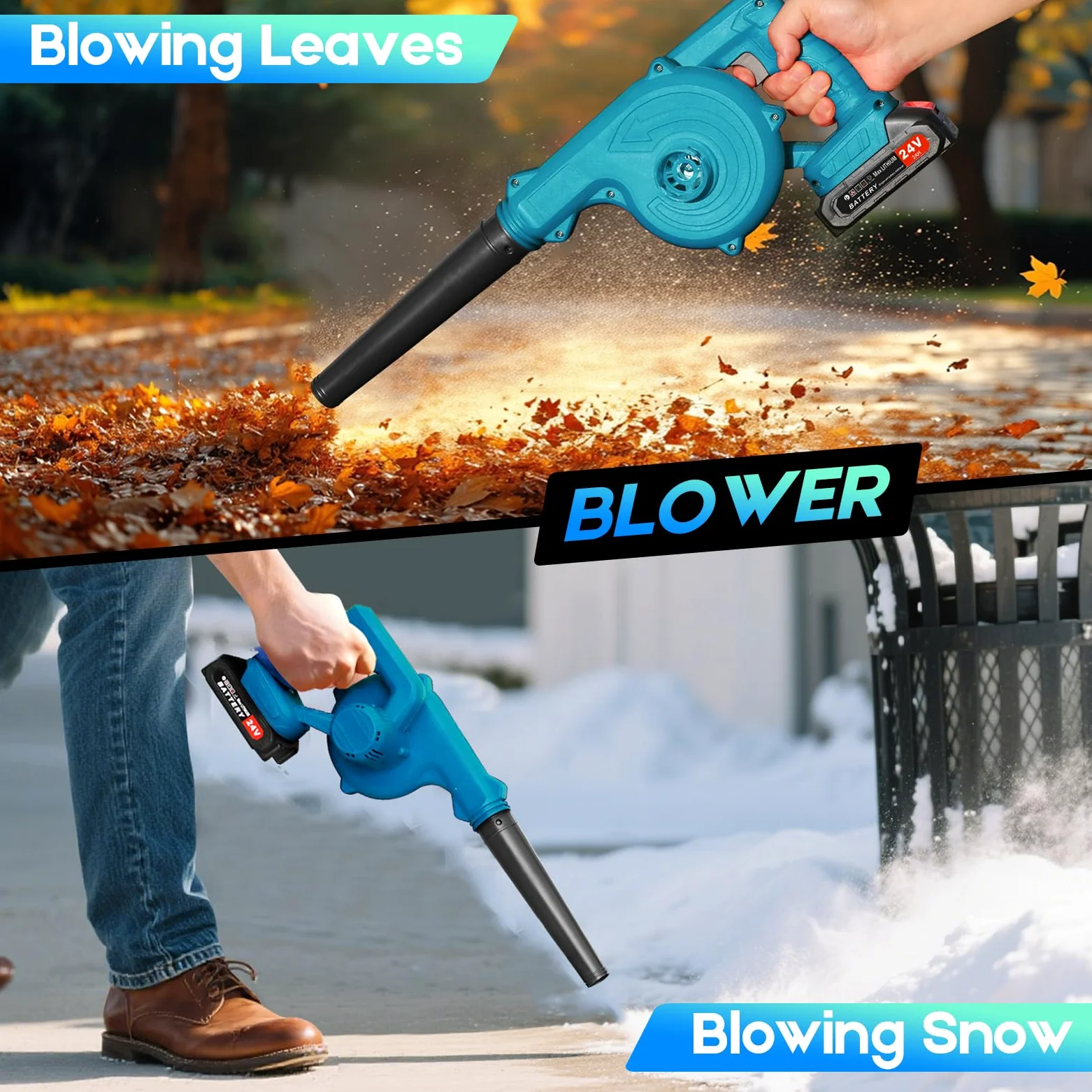 Souffleur sans Fil 24V – Puissant et Léger pour Jardin, Voiture, Atelier | Moteur Brushless 20 000 tr/min, 40 min, Poignée Antidérapante, Multi-usages Feuilles/Neige/Poils, Chargeur+Embout Inclus