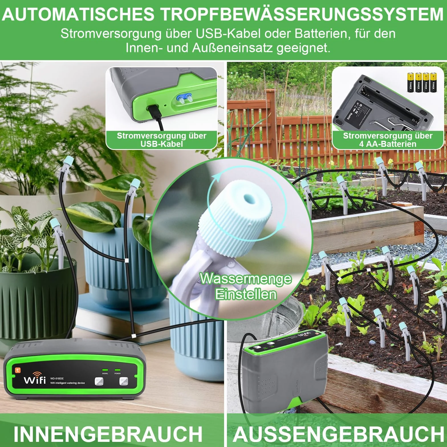 GuKKK Système d'irrigation Goutte à Goutte Automatique WiFi avec Pompe Double, Kit d'irrigation Intérieur Contrôle à APP - Volume d'eau Réglable pour Vacances, Prend en charge jusqu'à 20 Pots