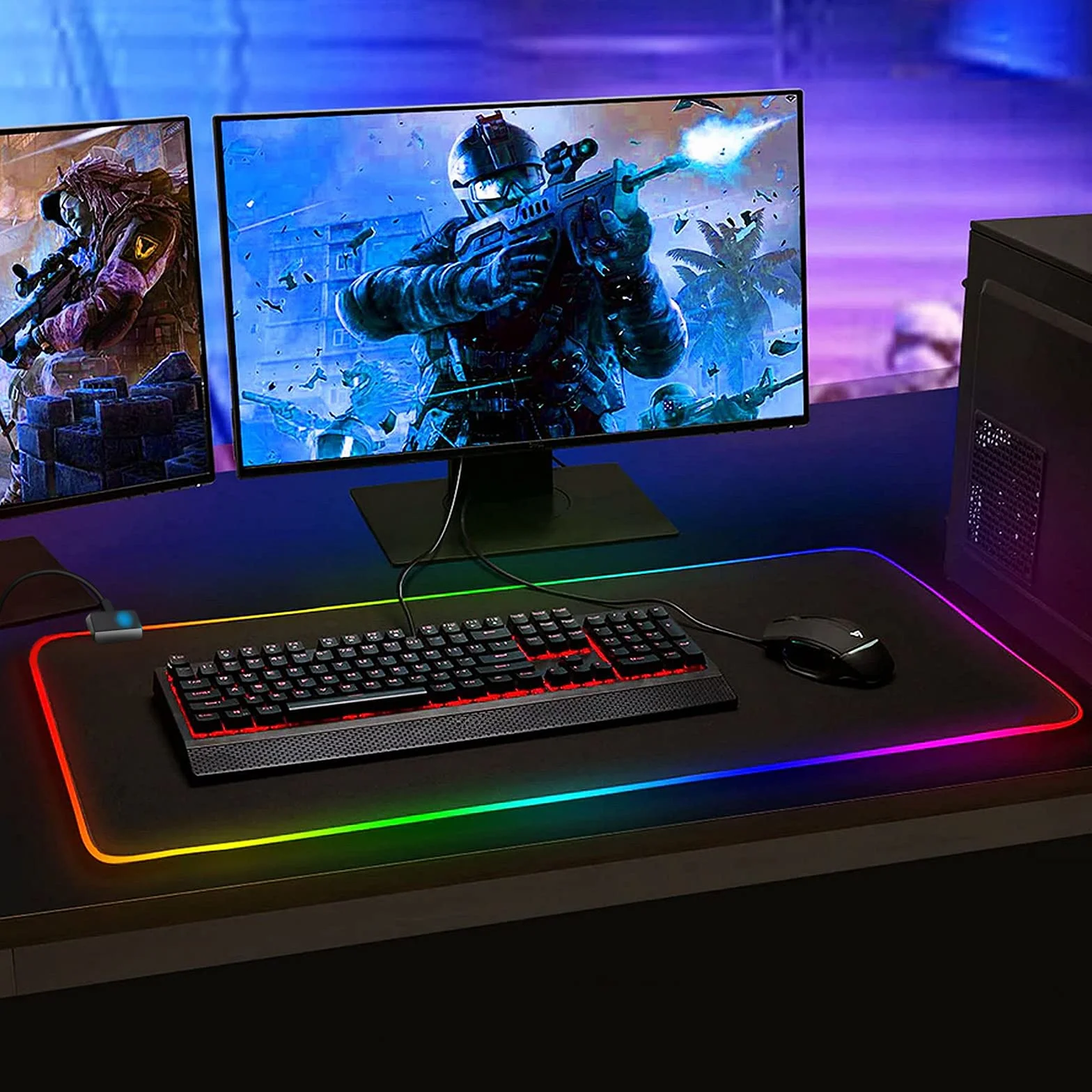 Tapis de Souris Gaming RGB XXL 800 x 300 mm, 14 Effets LED, Étanche, Antidérapant