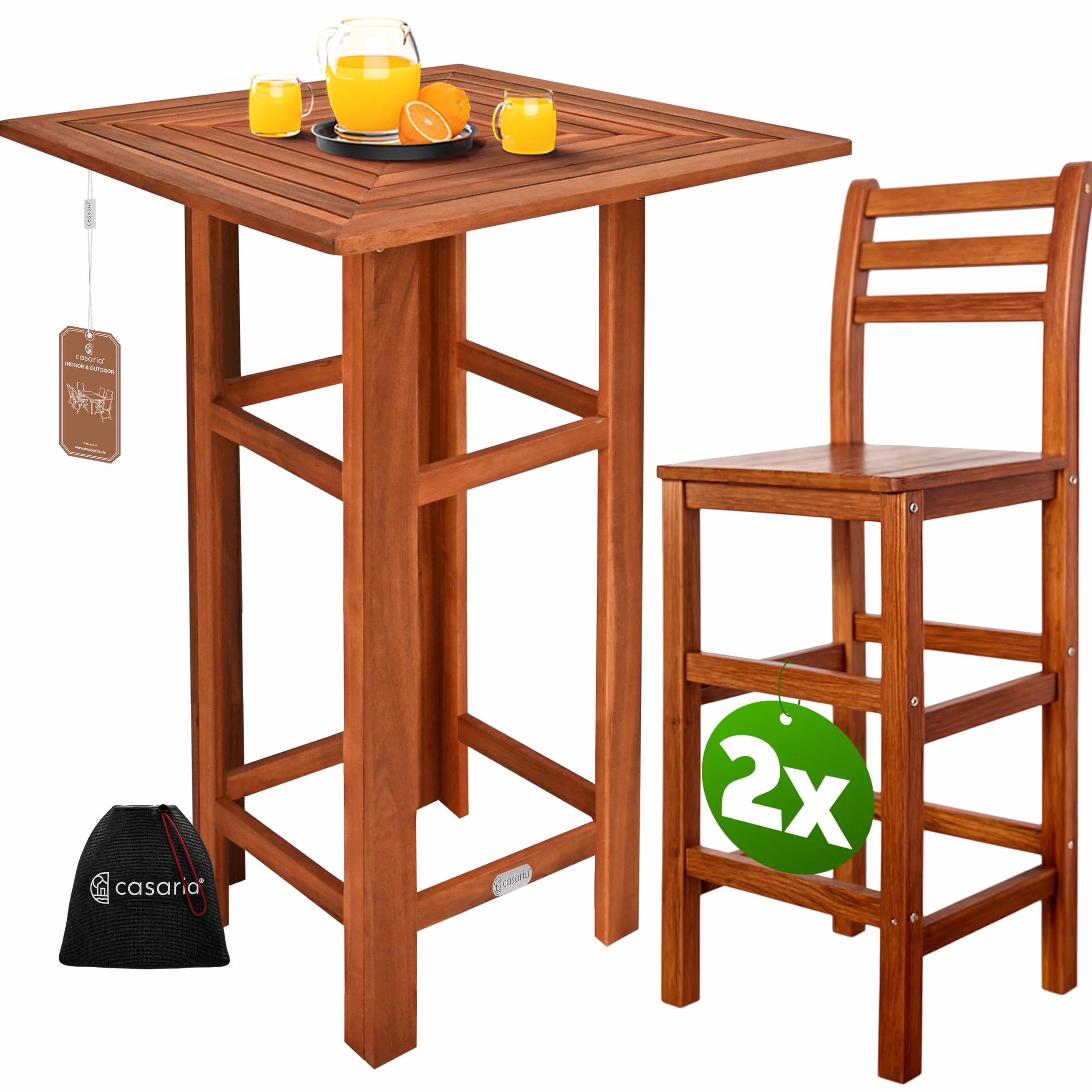 Casaria Ensemble Table de Bar et 2 tabourets Bois Haute avec chaises Jardin terrasse