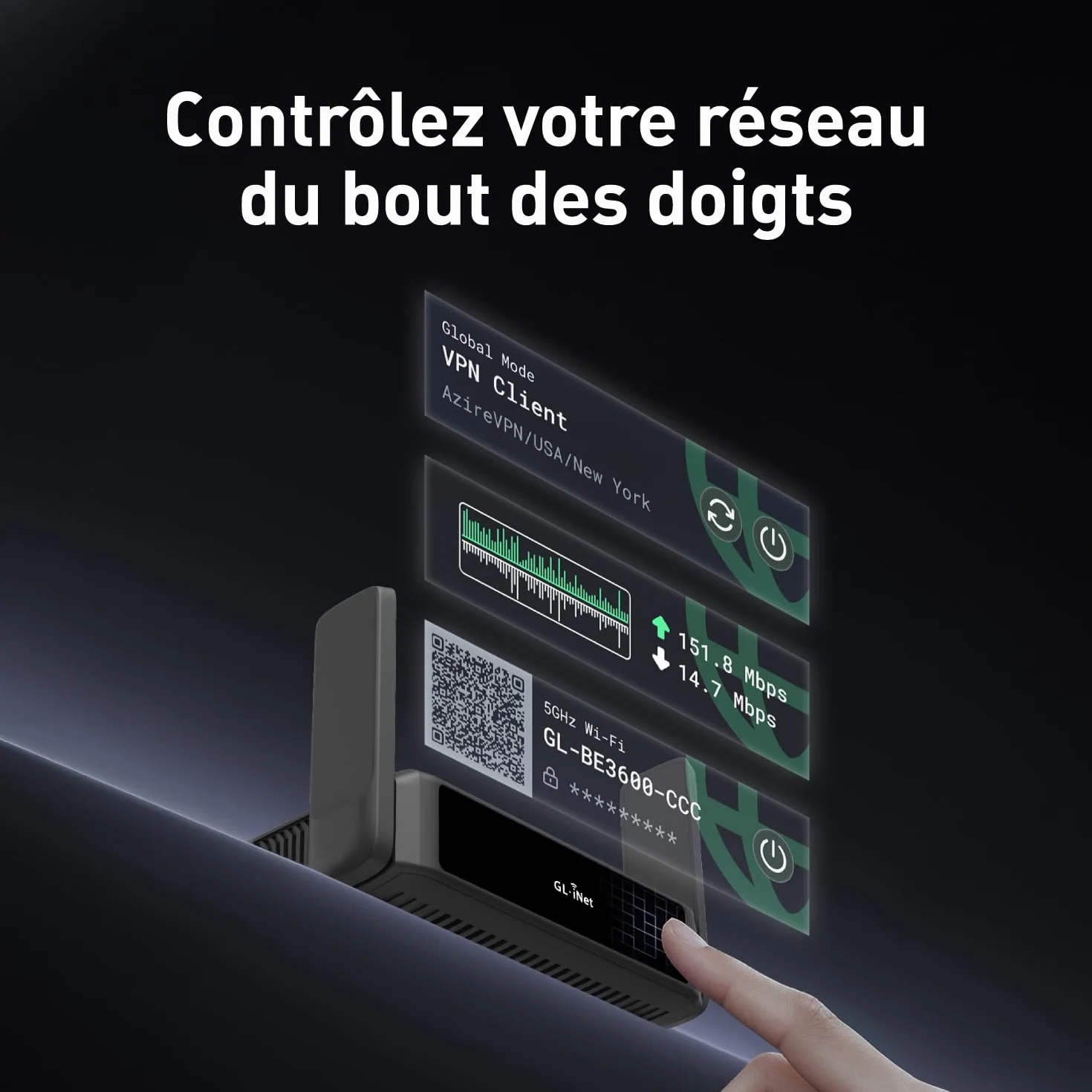GL.iNet GL-BE3600 Slate 7 Routeur de Voyage Portable, Routeur Gigabit Wi-Fi 7 Double Bande, OpenVPN Wireguard