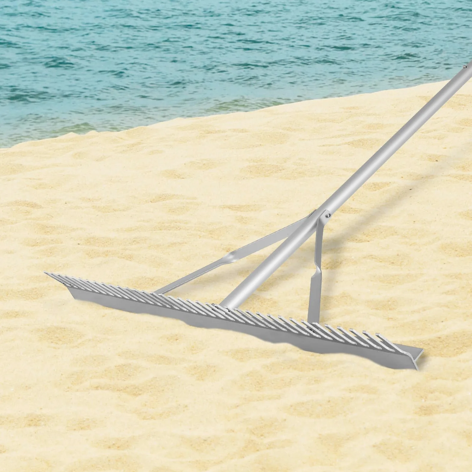 GOPLUS Râteau de Paysage, Râteau Jardin en Aluminium avec Tête Double Face de 91 cm, 36 Dents, Manche Antidérapant 174 cm, pour Niveler, Ameublir Le Sol, Entretien Pelouse, Lac et Plage