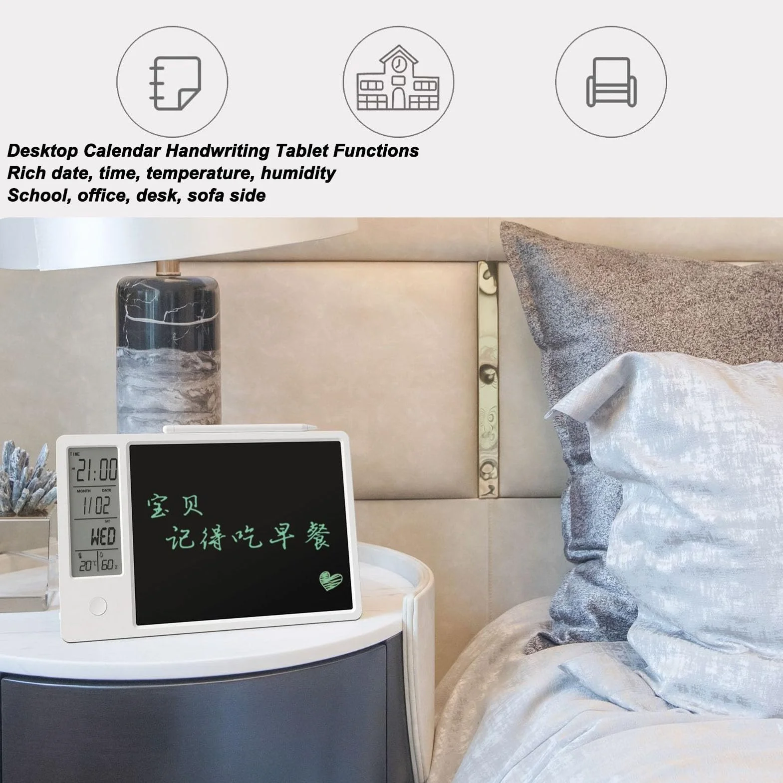 Calendrier de Tablette Numérique avec Affichage de l'Heure, Température et Humidité, Multifonctionnel