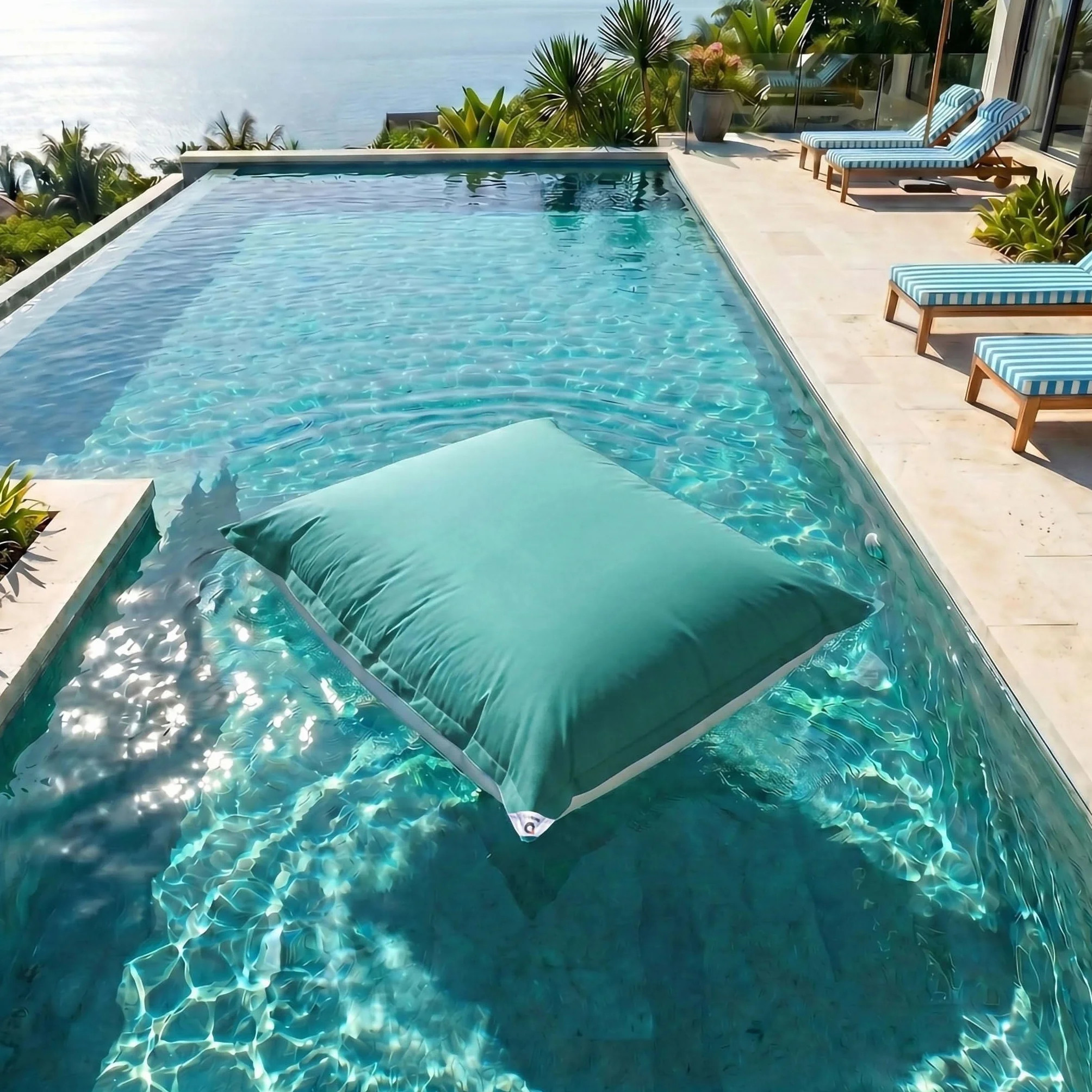 Housse pour Pouf Géant XXL 180x140cm Déhoussable Flottant Piscine Bleu Caraïbes