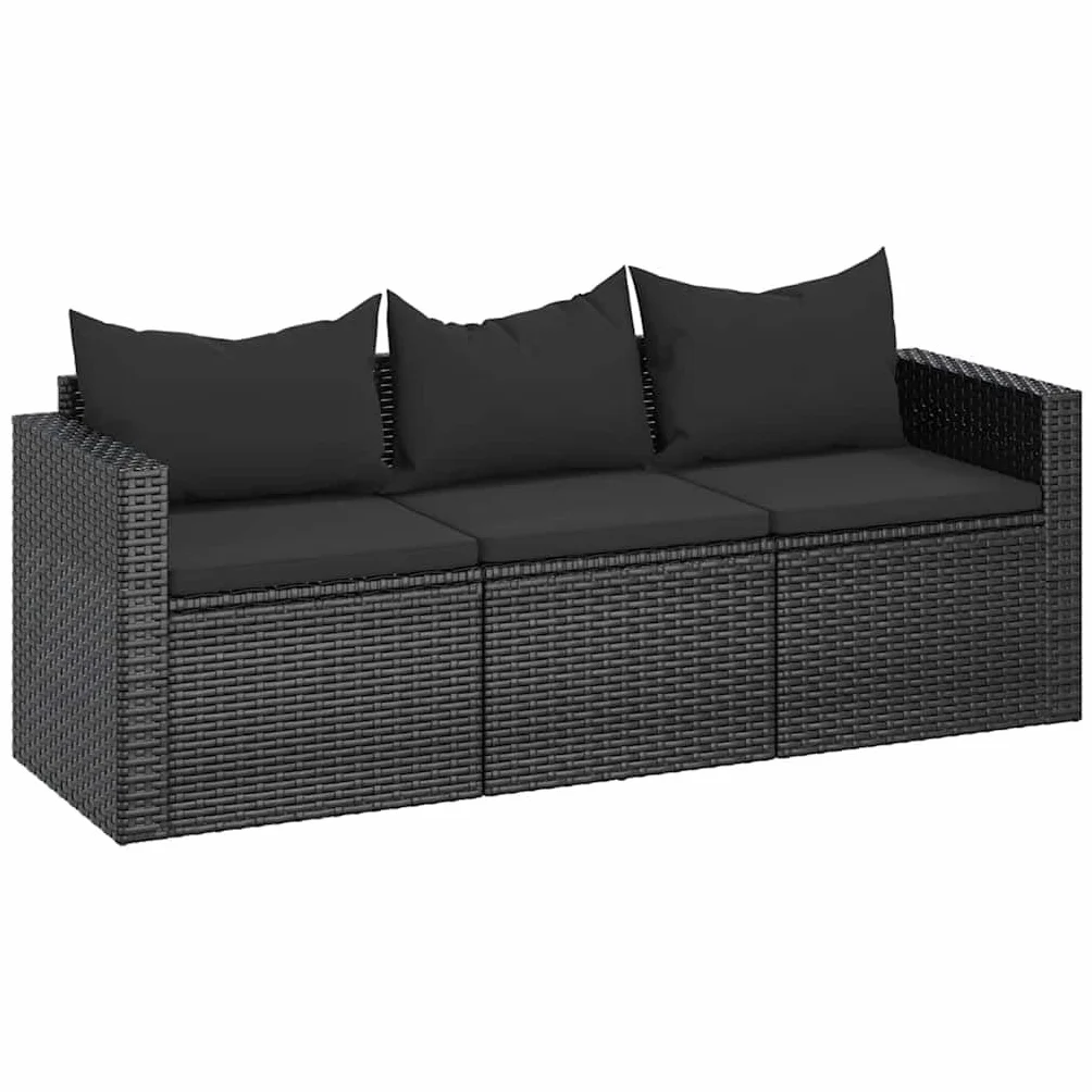 Canapé de jardin 3 places résine tressée noir avec coussins