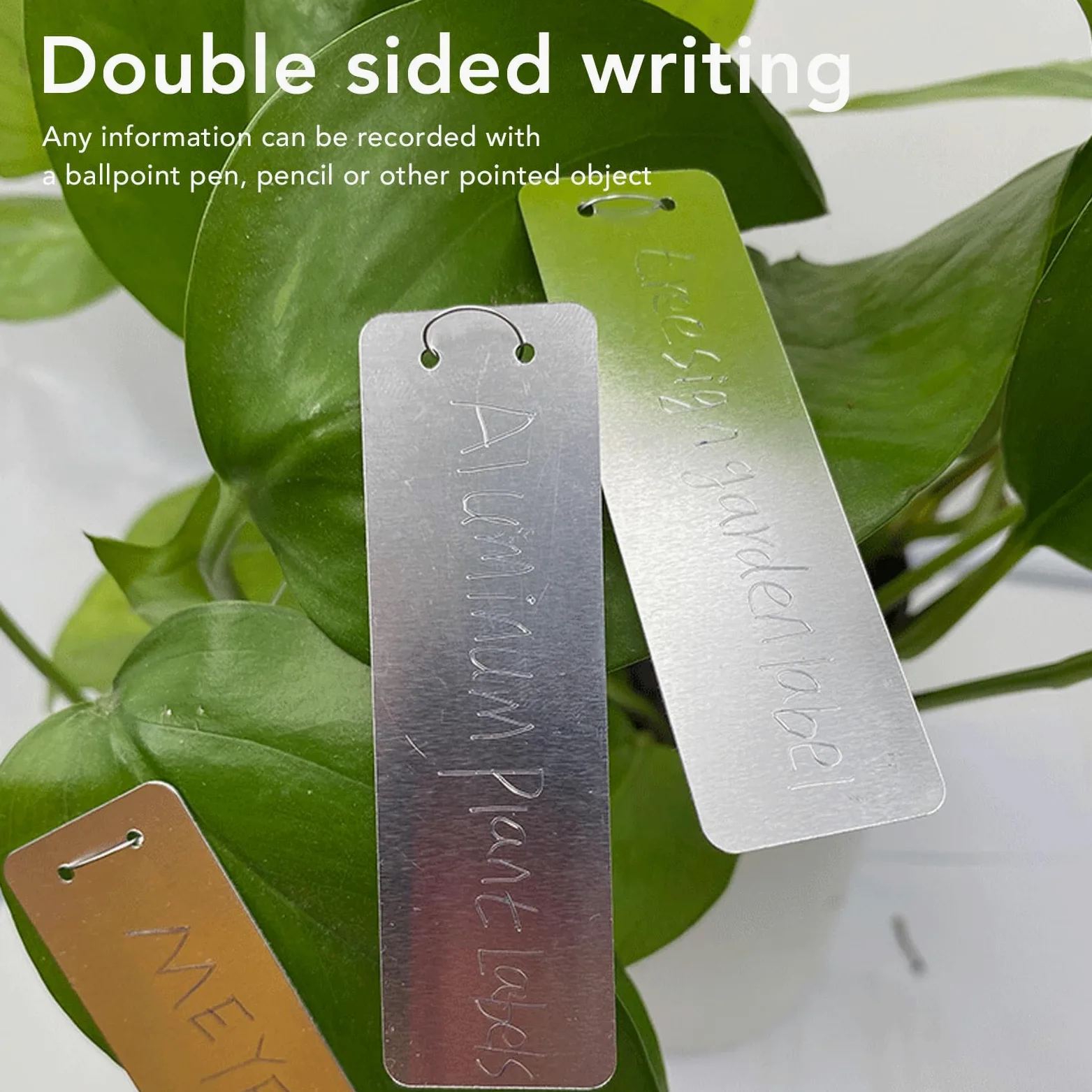 Étiquette de plante en aluminium 100 pièces, étiquettes de plante en métal, étiquettes d'arbre d'écriture double face avec des fils métalliques, marqueurs de plante étanches