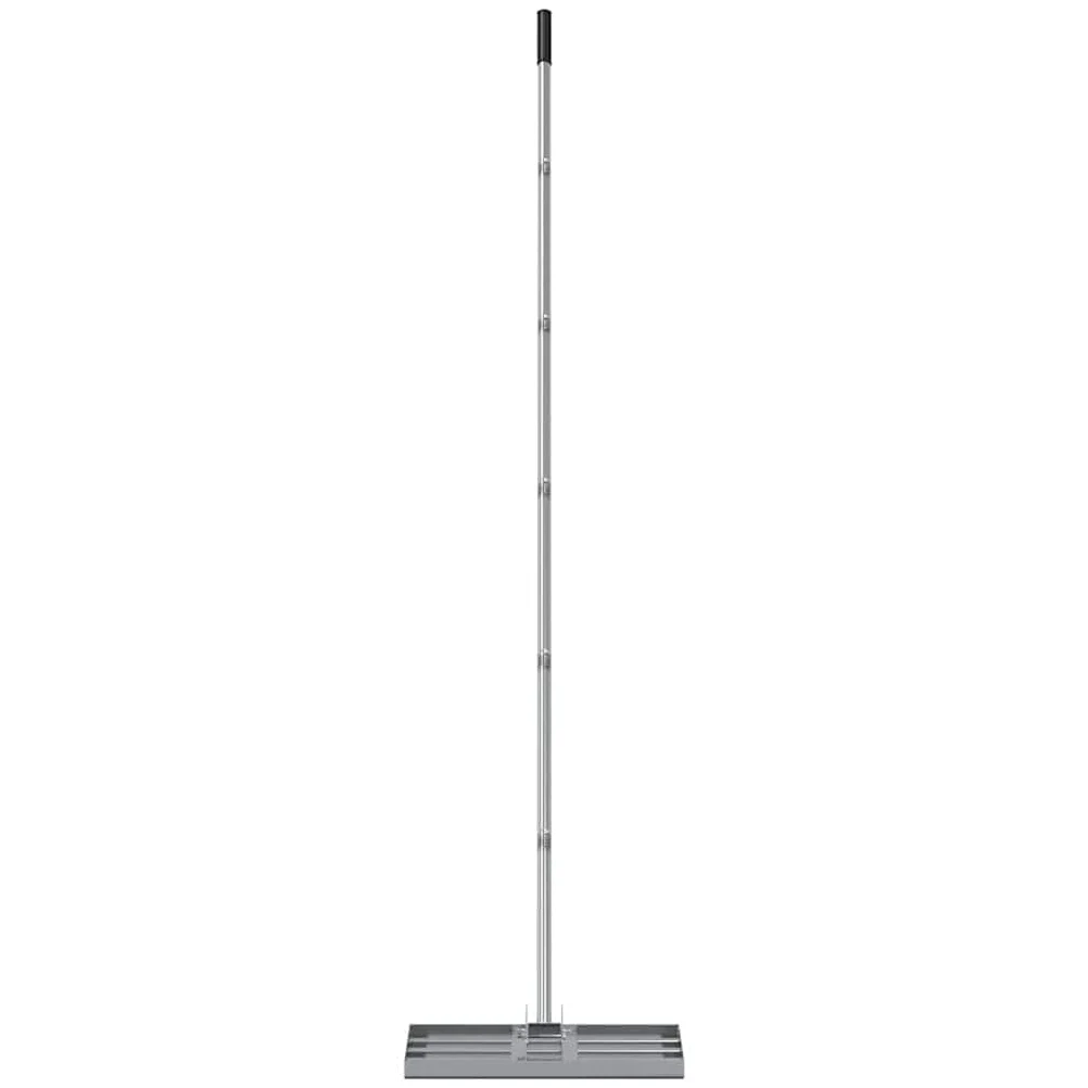 Râteau de jardin argenté 45 x 25 x 200 cm en acier inoxydable pour pelouse, jardin, terrain de golf, terre, sable