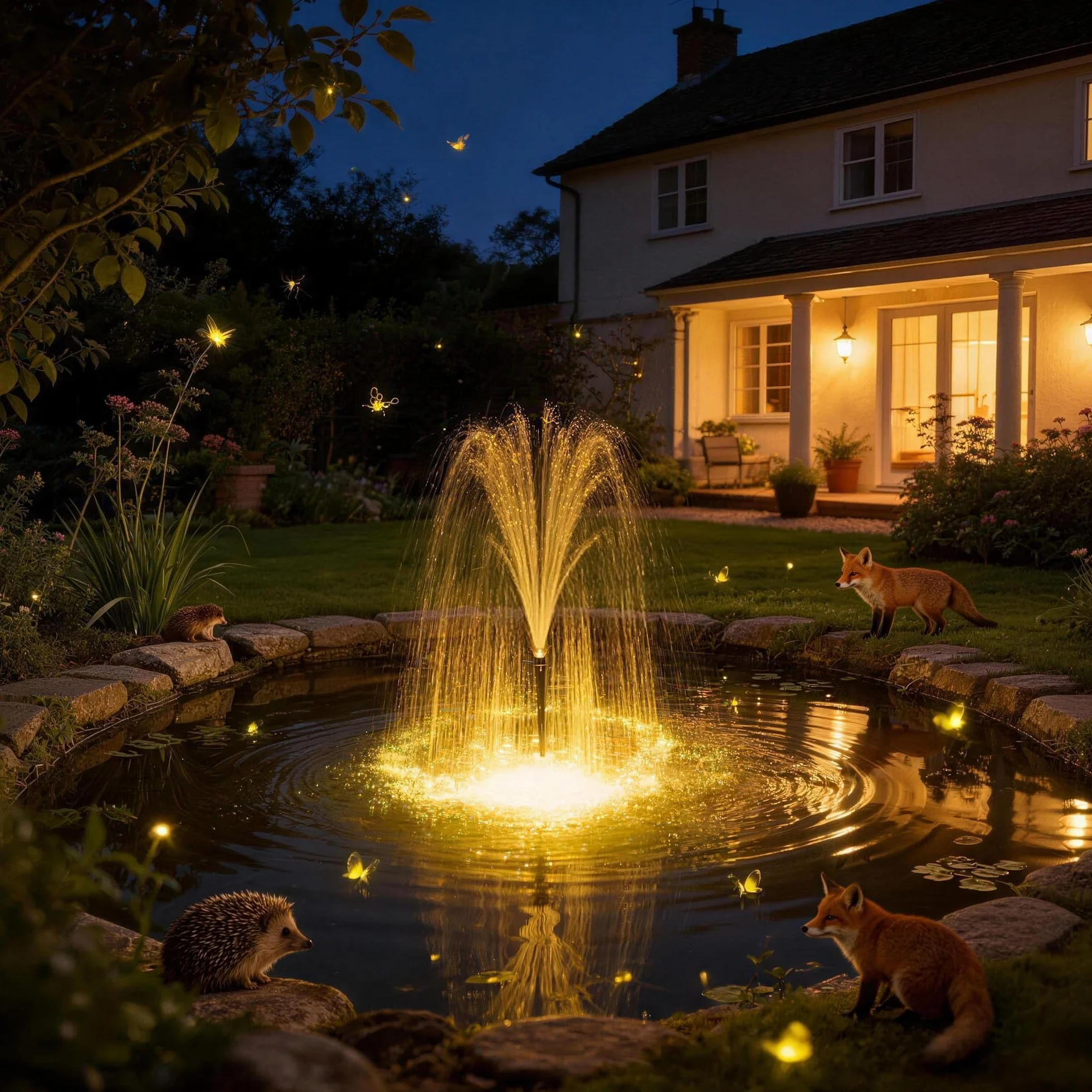 Biling Fontaine flottante avec éclairage LED pour grand bassin de jardin, fontaine de bassin avec pompe de 2500 l/h, câble de 9 m avec prise européenne, jeu d'eau avec 3 modes de fontaine (résistant