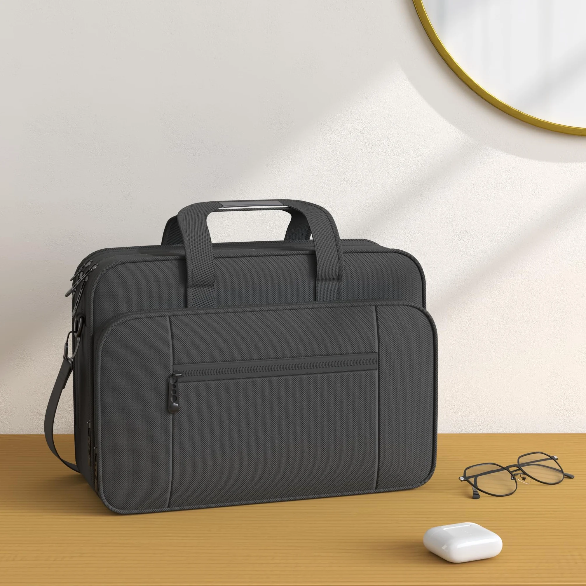 Mancro Sacoche Ordinateur Portable 17 Pouces, Mallette d'Affaires étanche Multifonctionnelle Noir