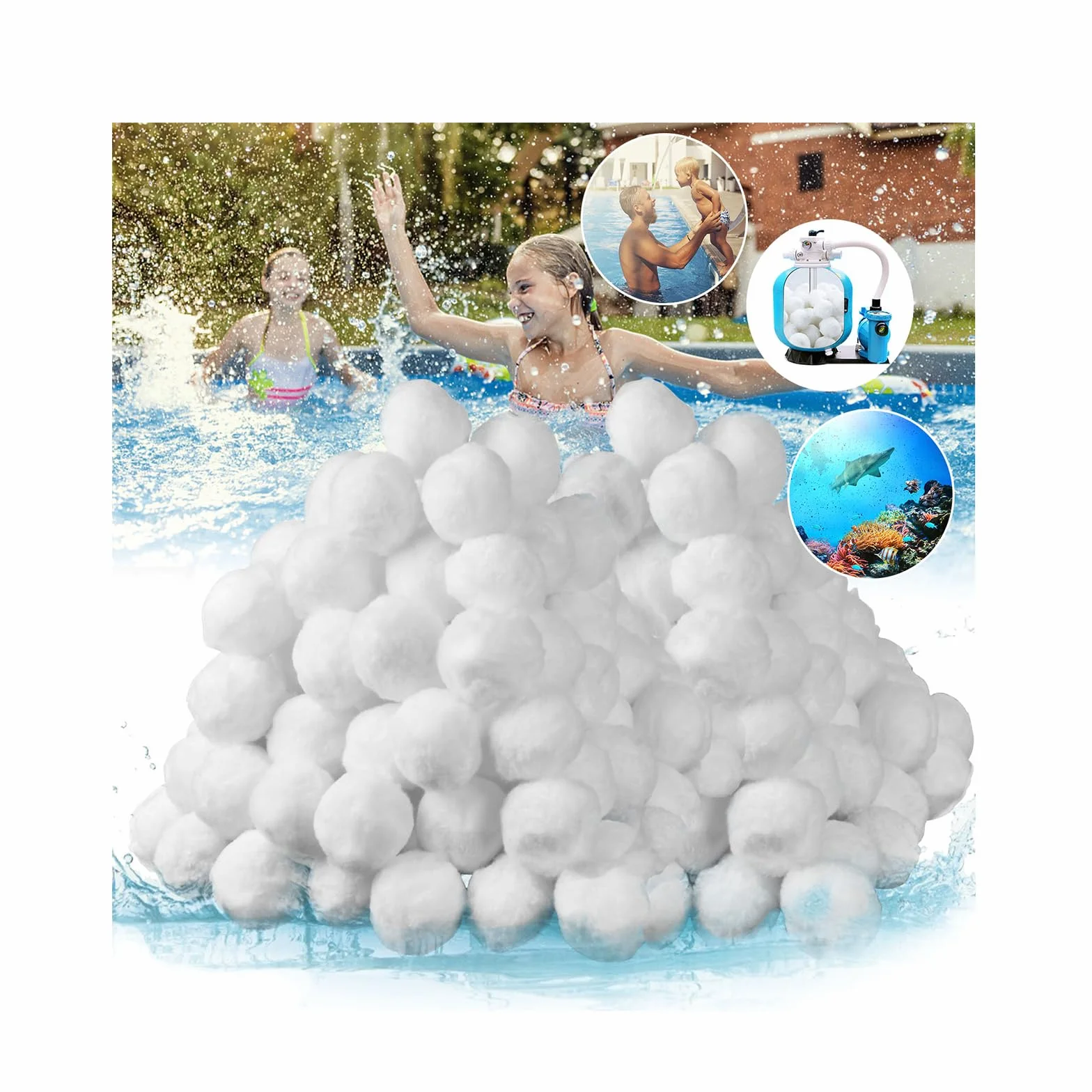 Balles Filtrantes 1500g Boules de Filtre de Piscine Remplace 54kg Sable Filtrant
