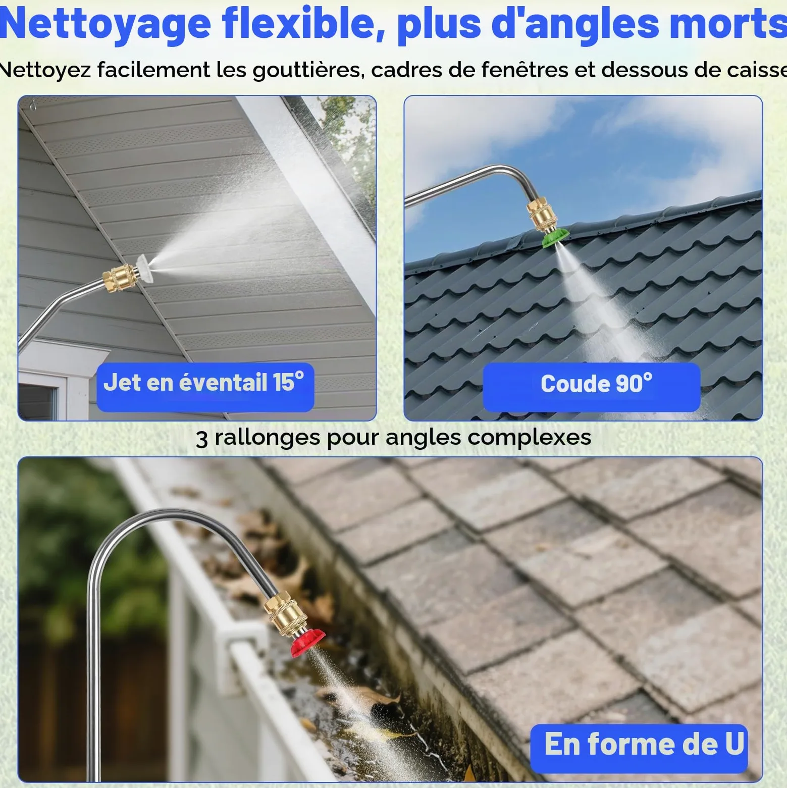 Lance Télescopique Nettoyeur Haute Pression 7,3m, Perche Nettoyage Toiture | Lance Nettoyage Toiture, 4000 PSI, Brosse Rotative, 7 Buses, Harnais Inclus, pour Voitures, Terrasses et Patios Sans échelle