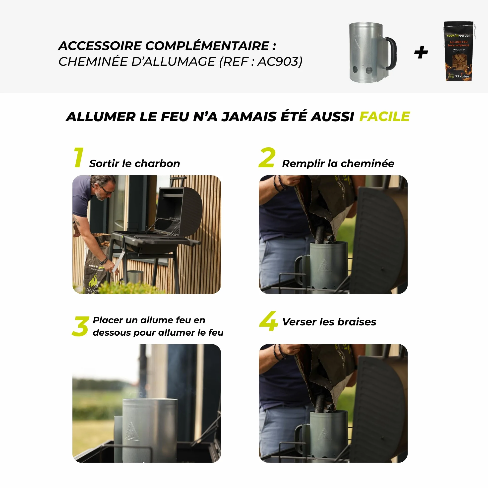 Cook’in Garden Allume-Feu Bois Compressé 72 Cubes 100% Naturels pour Barbecue Cheminée Brasero