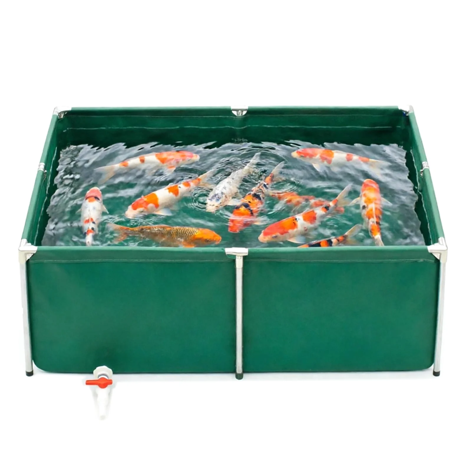 Bassin à carpes koï pliable en PVC avec acier galvanisé et étanche pour la culture de l'arrière-cour et l'élevage des poissons en plein air 200 x 200 x 40 cm (vert)