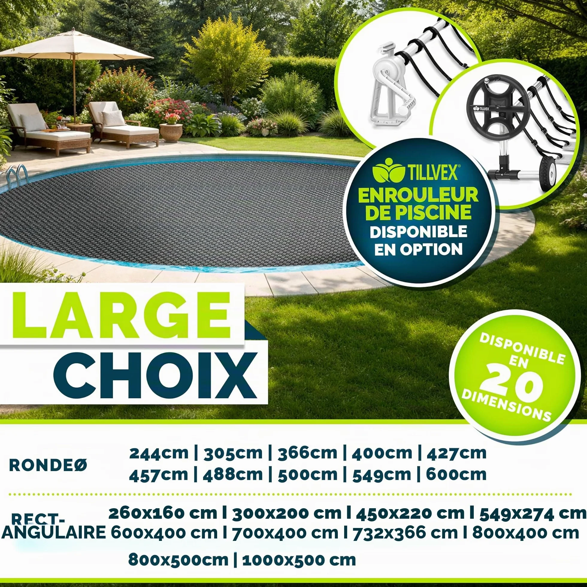 Tillvex Elite Bâche Solaire à Bulles 400 µm Rectangulaire 732 x 366 cm Film Thermique ProHeat QB4