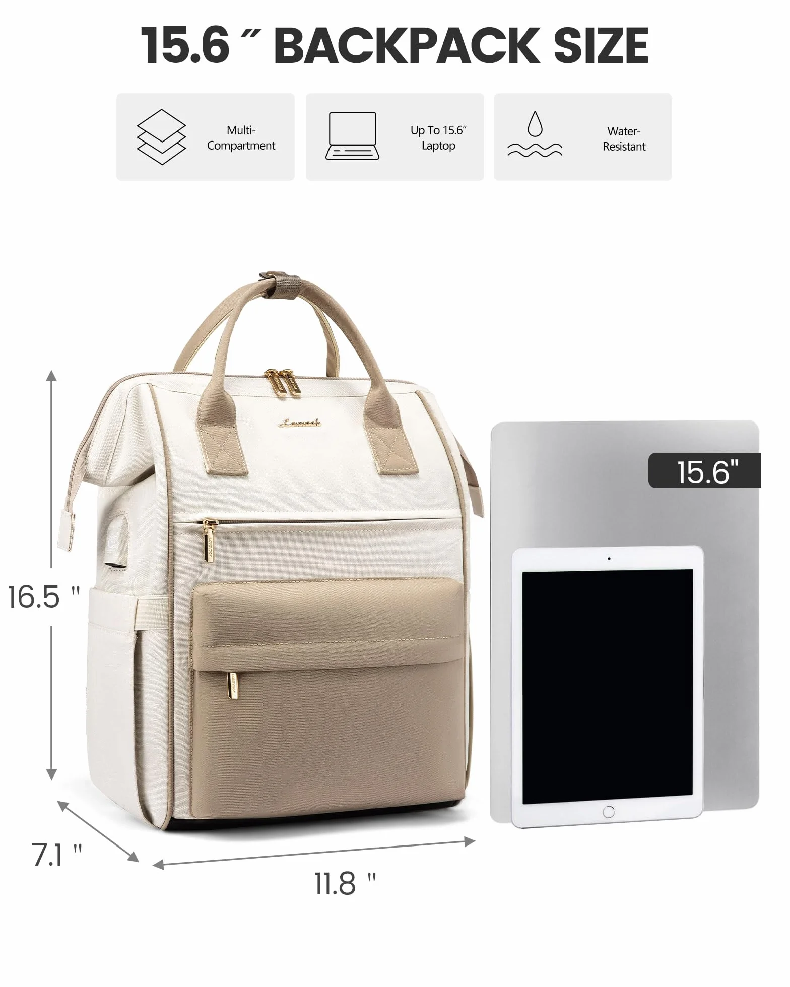 LOVEVOOK Sac à Dos Femme 15.6 Pouces Ordinateur Portable Voyage Antivol Etanche Kaki