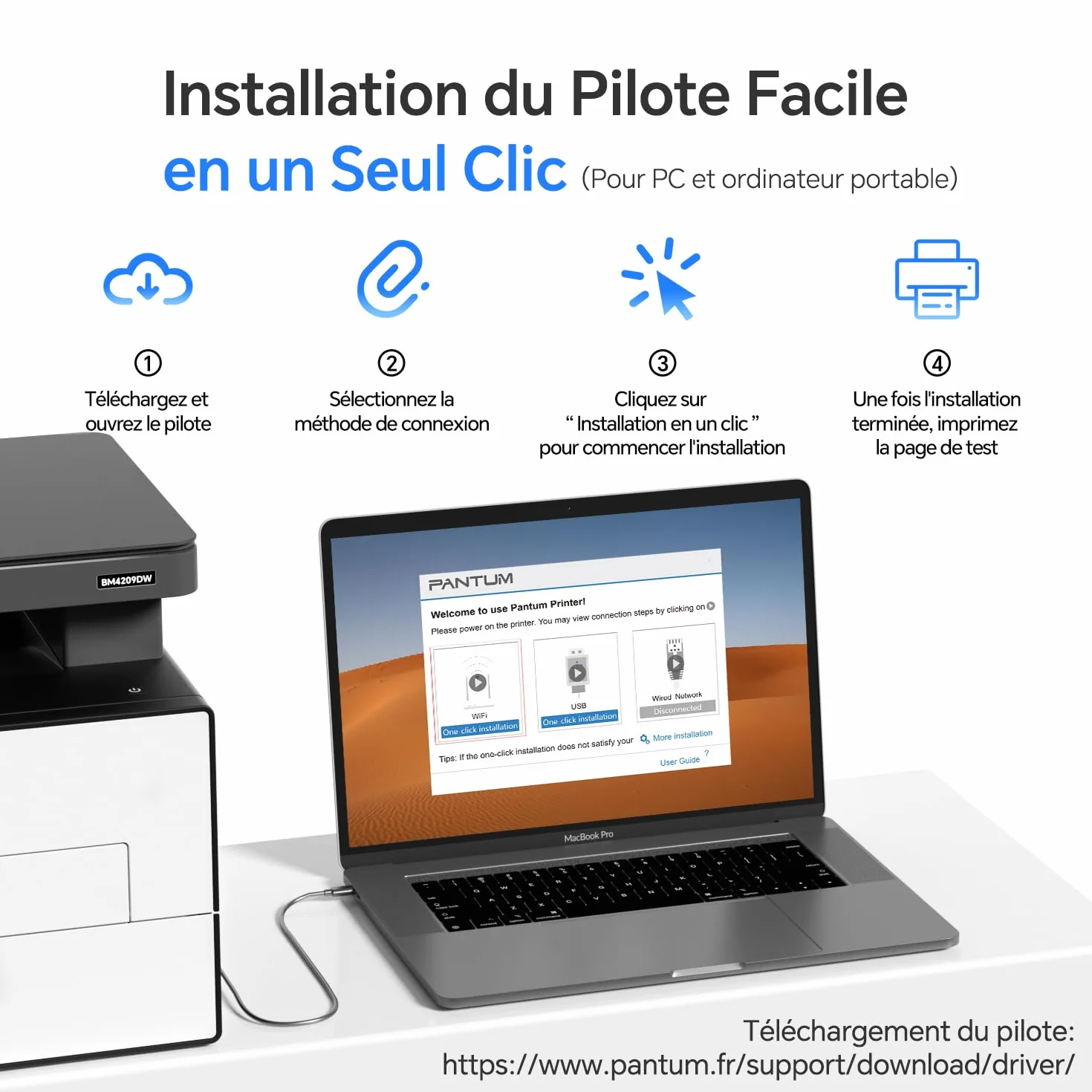 PANTUM BM4209DW Imprimante Laser Multifonction Noir et Blanc Recto-Verso Automatique USB Wi-Fi Airprint Mopria