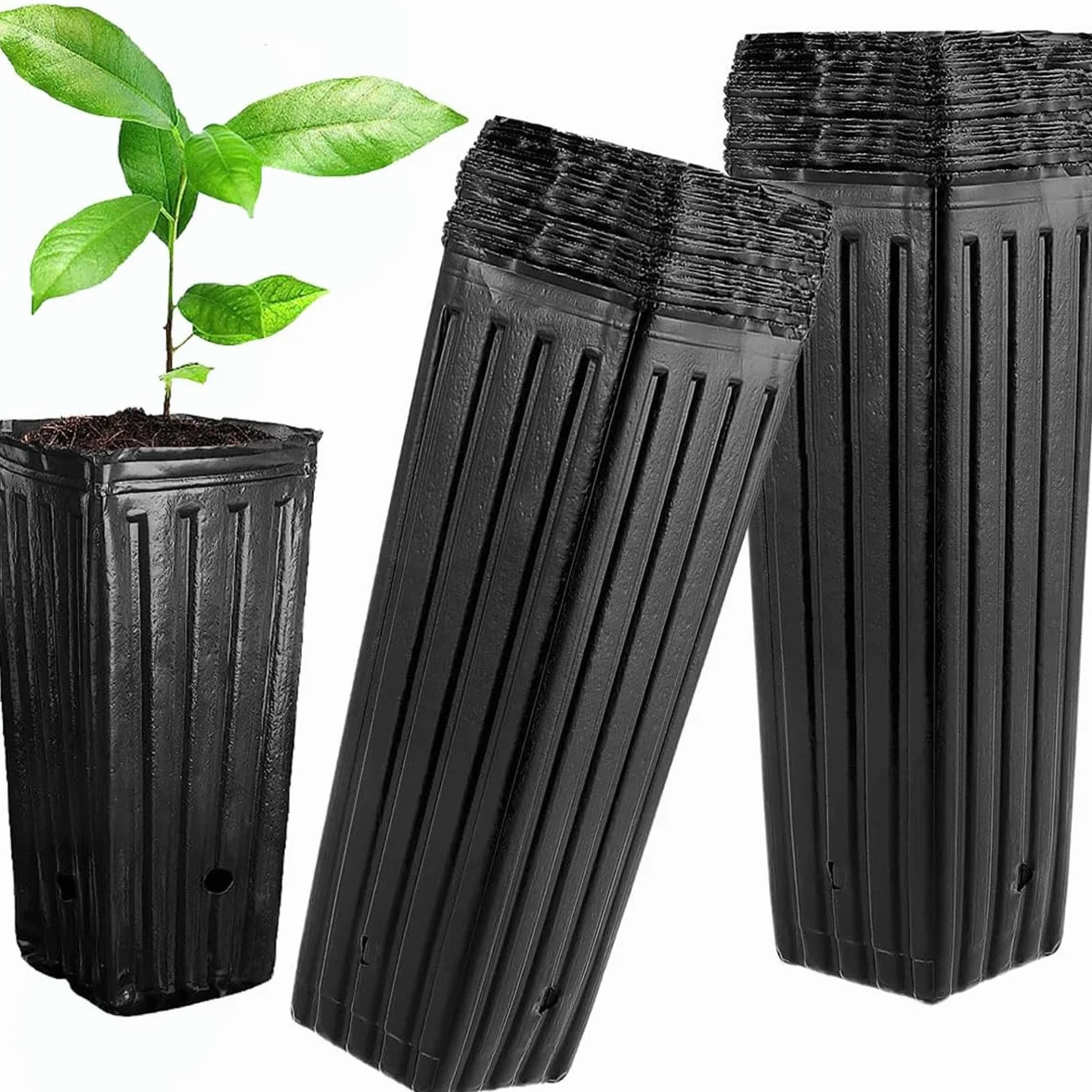 Pots d'arbres profonds en plastique 25 cm Noir Lot de 50 pour pépinière