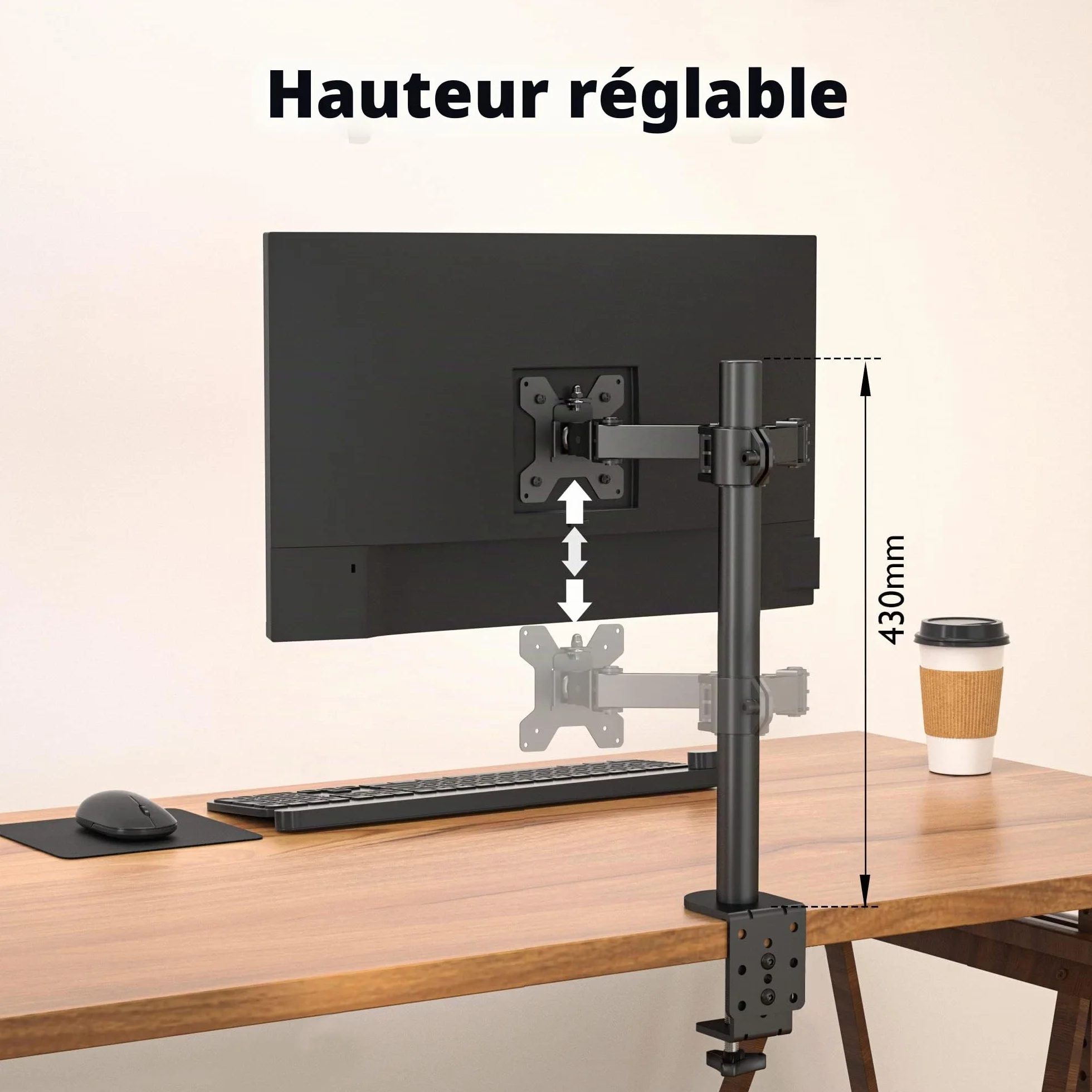 BONTEC Support Ecran PC 13-32 Pouces, Capacité 10 kg, VESA 75x75-100x100 mm, Réglable Hauteur Inclinable Pivotant
