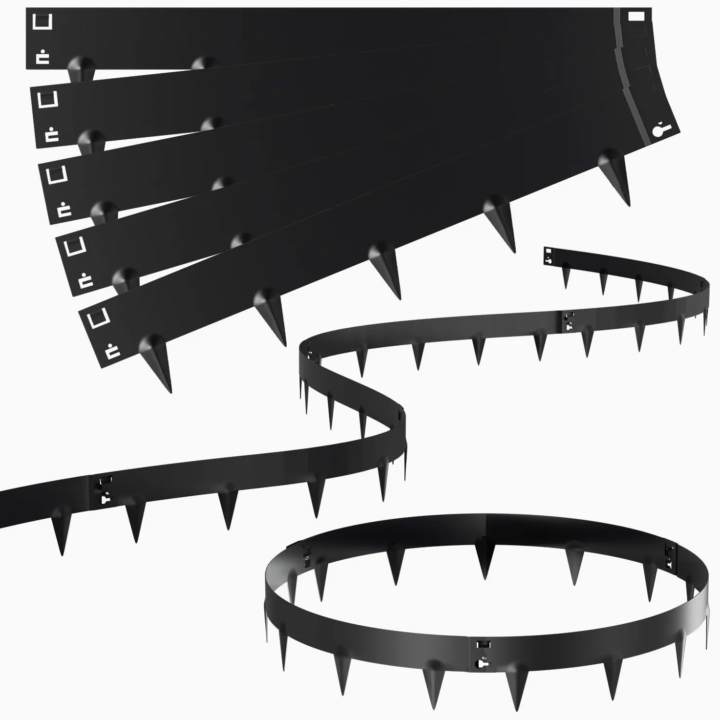 Bordure de pelouse en métal - 100 x 18 cm - Tour de lit avec épines - Flexible et déformable - Tour de lit pour cour, jardin, ferme - Noir (longueur 5 m - Hauteur 18 cm)