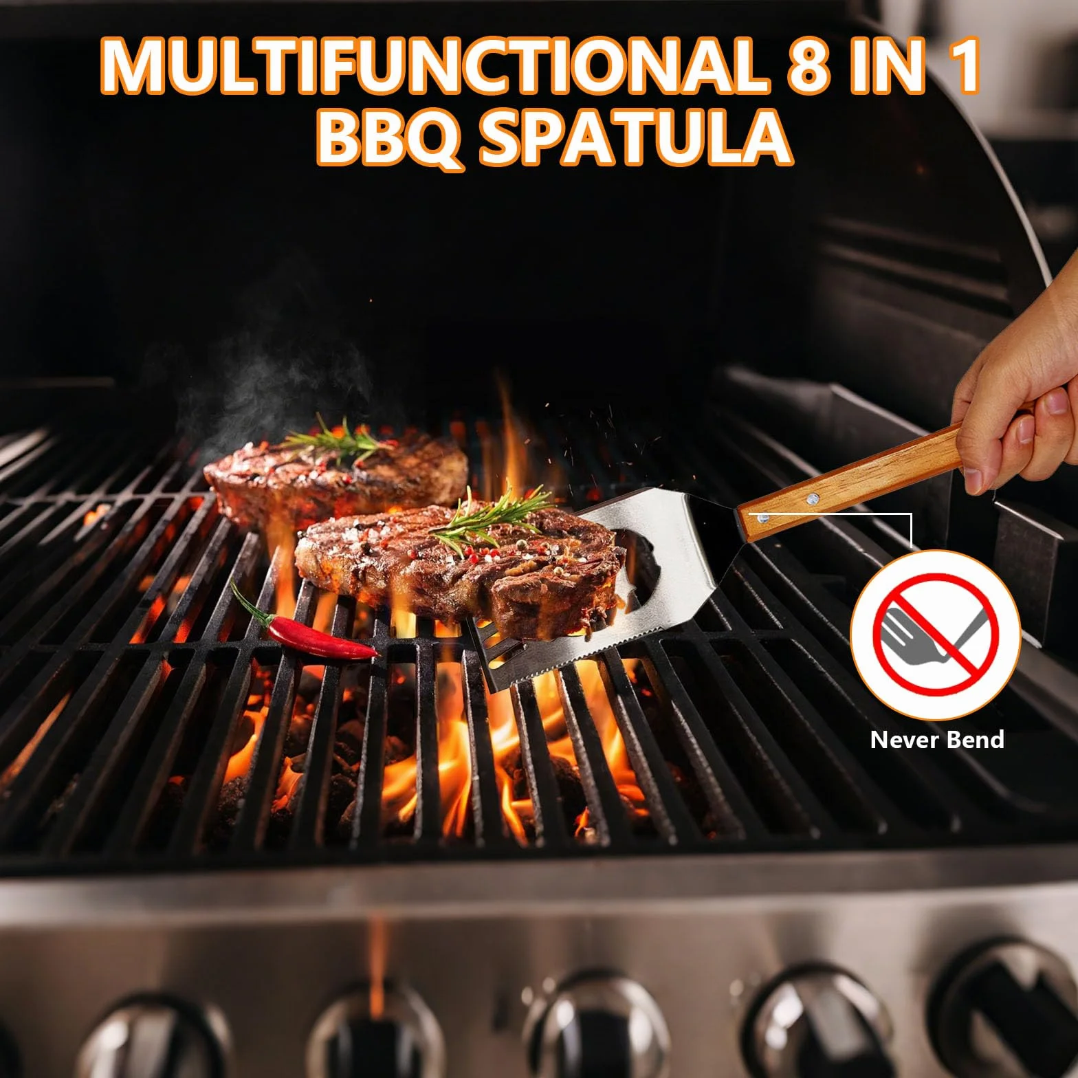 Ensemble d'Ustensiles de Barbecue Extra Longs en Acier INOX avec Poignée en Bois