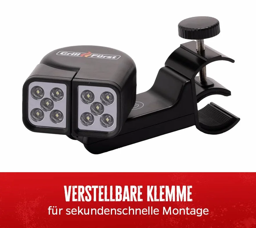 Grillfürst Universal LED Grill Light - Lumière BBQ orientable deux têtes pour grilles gaz