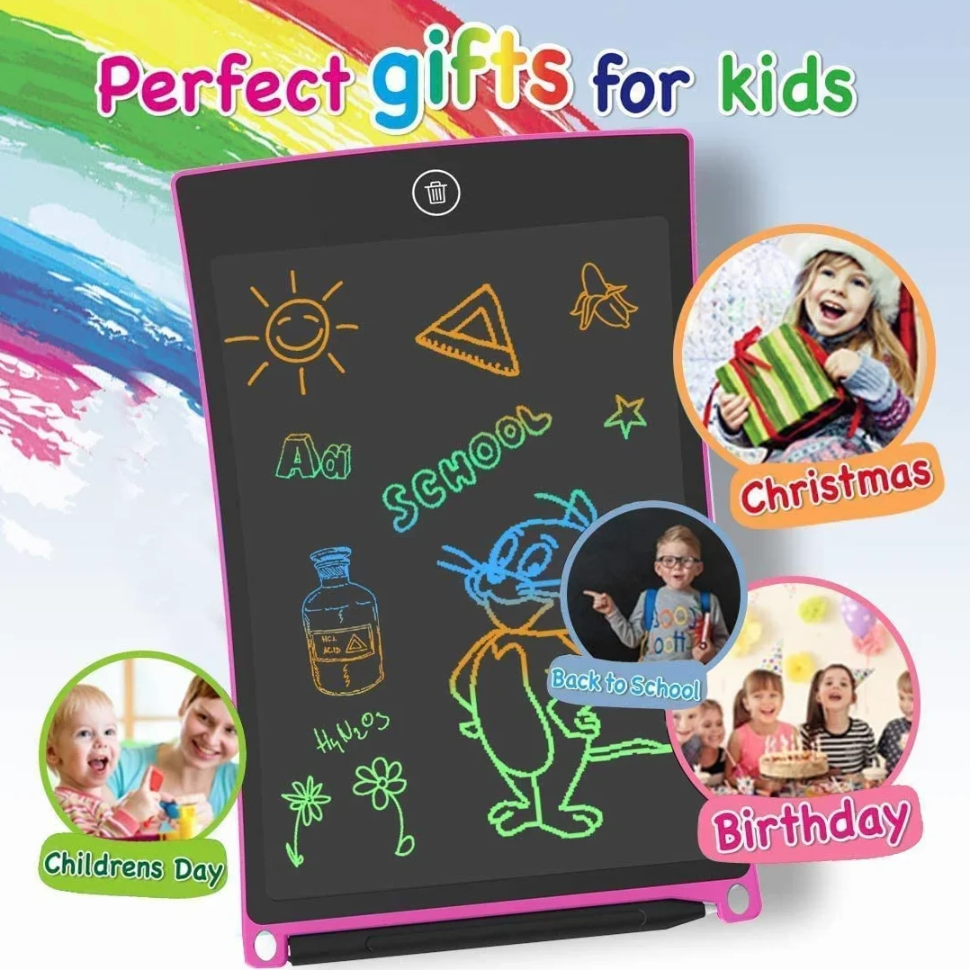 GUYUCOM Tablette Dessin Enfant 8,5 Pouces LCD Magique Écriture Cadeau 3-7 Ans Garçons Filles Rose